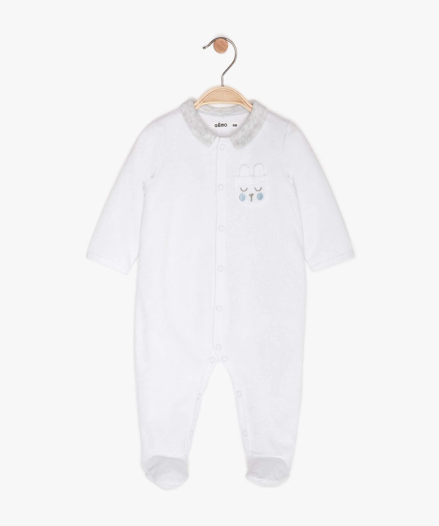 Gemo Vetements Garcon Pyjama Bebe En Velours Texture Avec Col Contrastant Blanc Bebe Gemo
