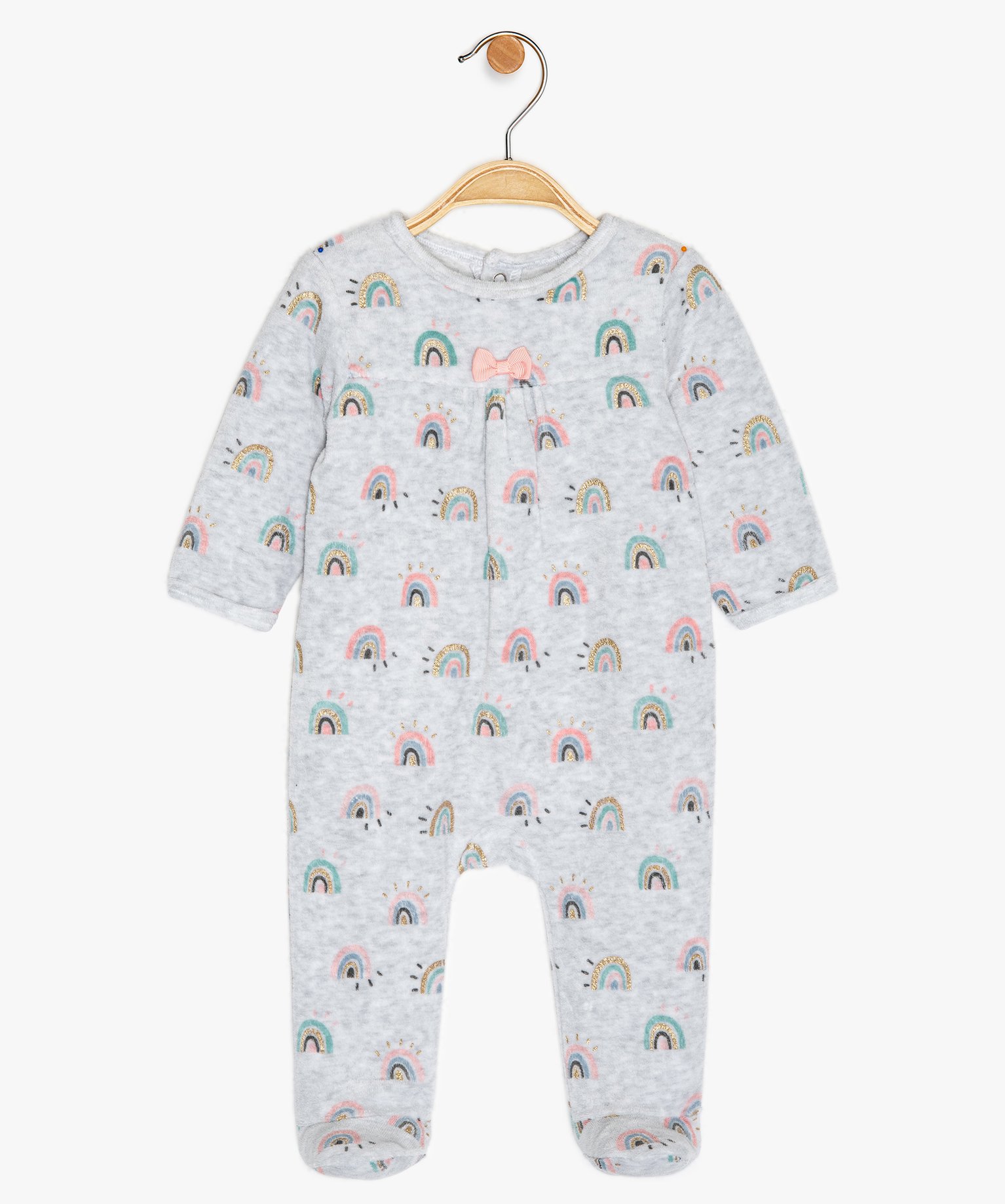 Gemo Vetements Fille Pyjama Bebe En Velours Imprime Arc En Ciel Paillete Gris Bebe Gemo