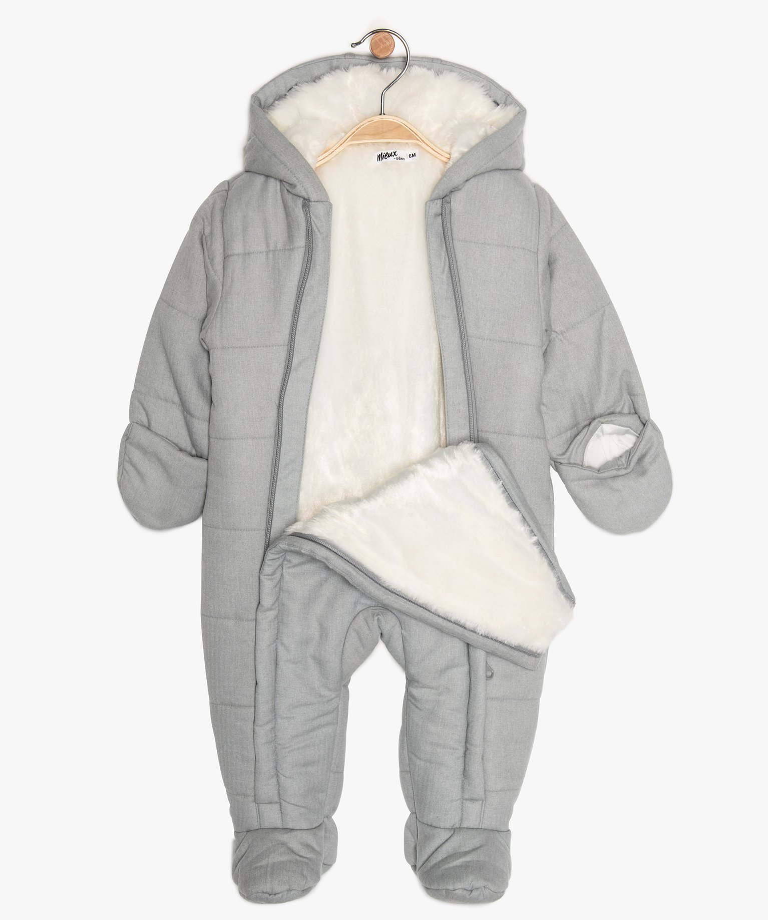 Gemo Vetements Fille Combinaison Pilote Bebe Avec Capuche Et Moufles Gris Bebe Gemo