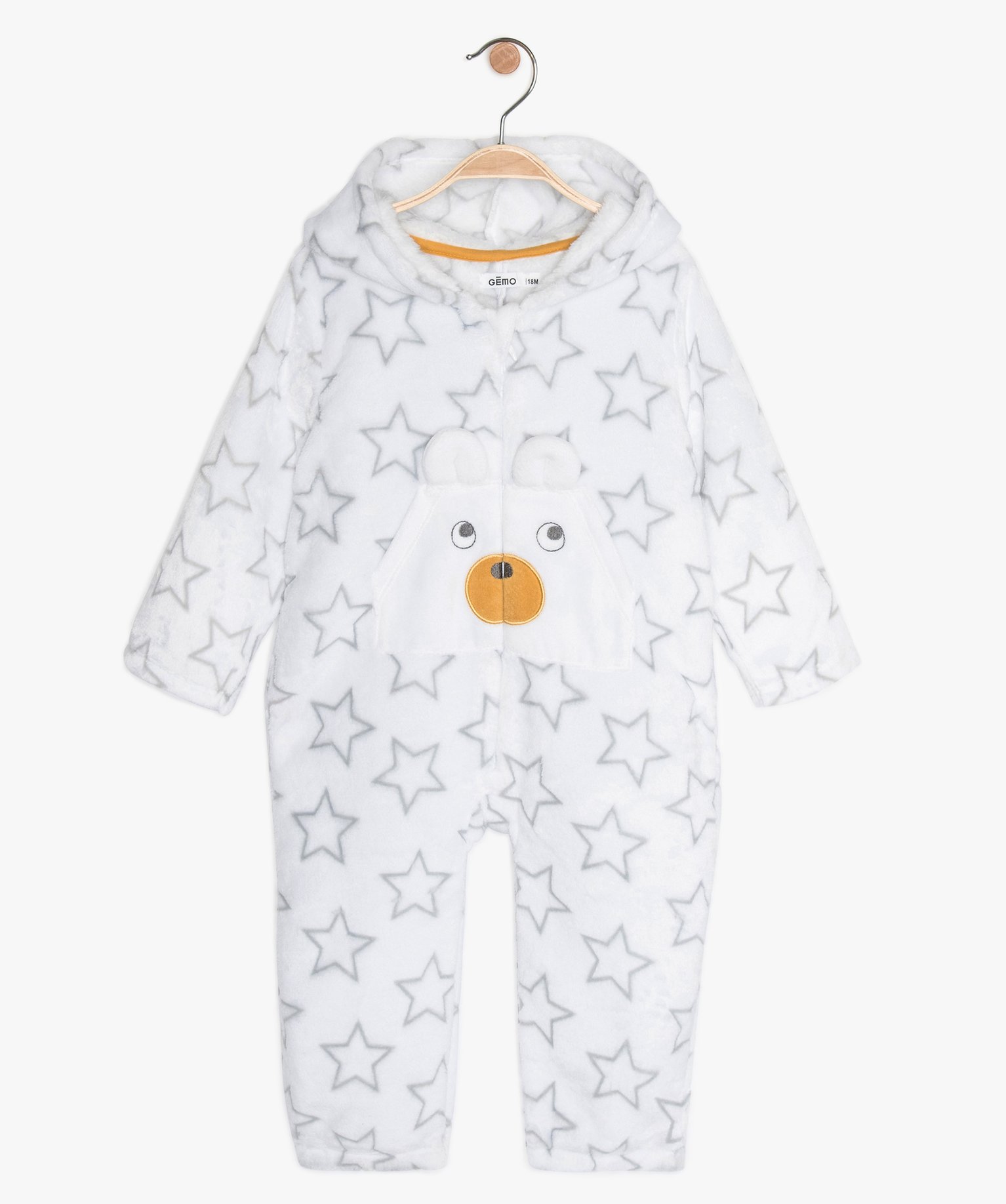 Gemo Vetements Garcon Combinaison Bebe En Matiere Peluche Imprime Ours Et Etoiles Beige Bebe Gemo