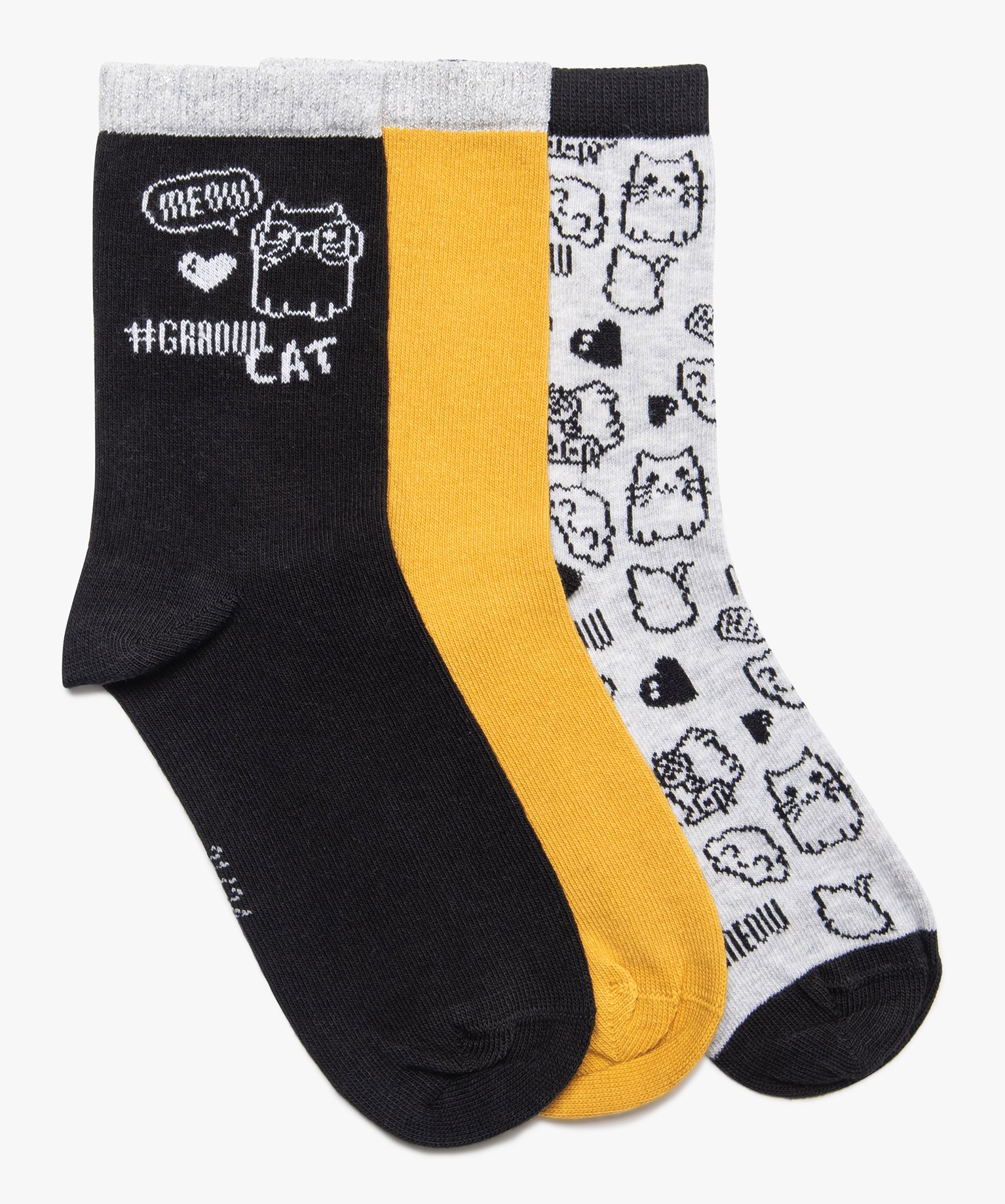 Gemo Sous Vetements Et Nuit Chaussettes Fille A Motifs Chats Lot De 3 Noir Chaussettes Fille Gemo