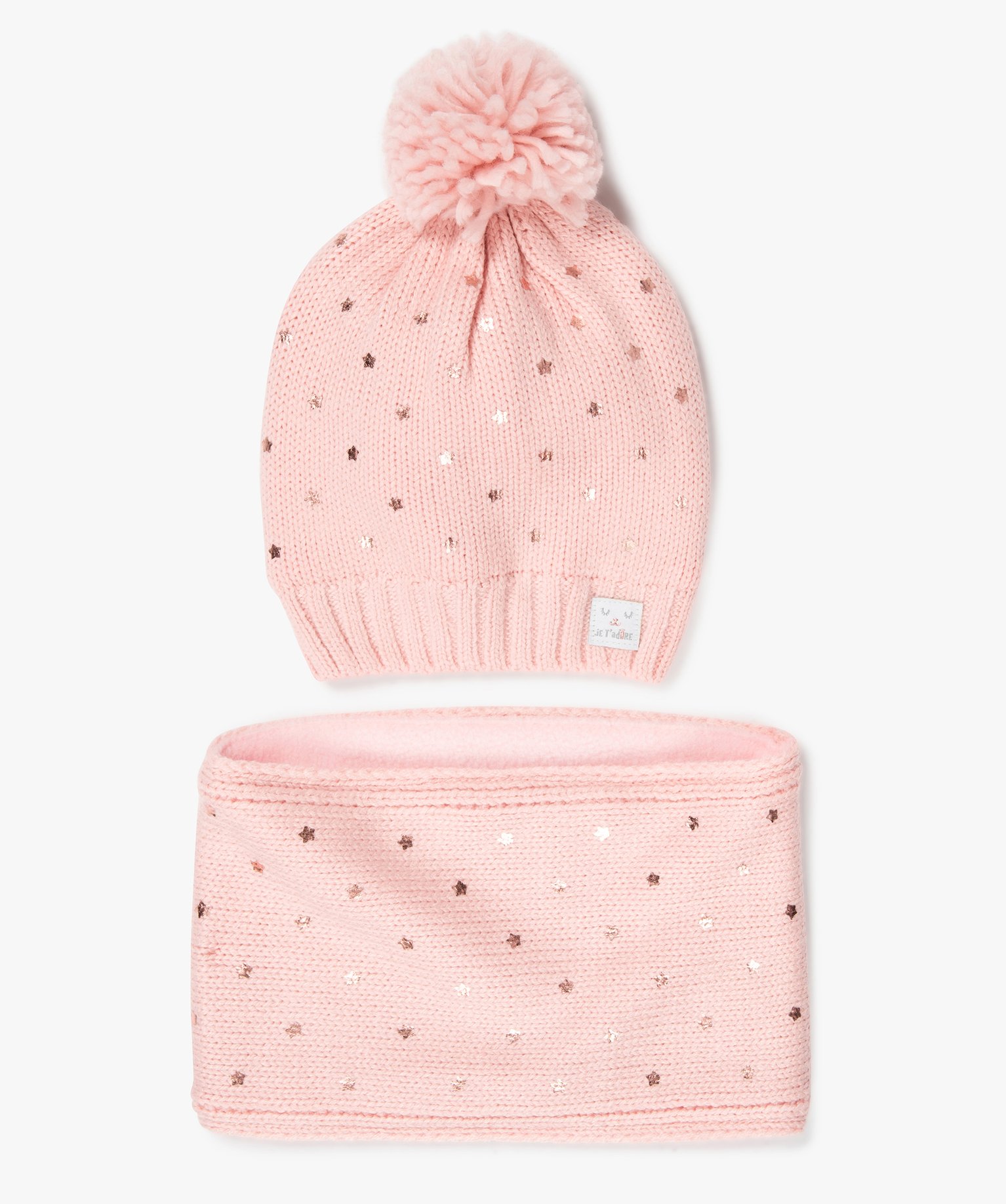 Gemo Accessoires Fille Ensemble Bebe Fille 2 Pieces Bonnet Et Snood A Etoiles Brillantes Rose Bebe Gemo
