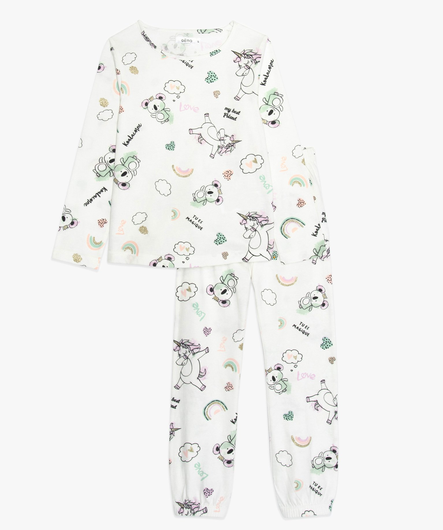 Pyjama fille avec haut molletonné à motif licorne Gemo Fille Vêtements Sous-vêtements vêtements de nuit Pyjamas 