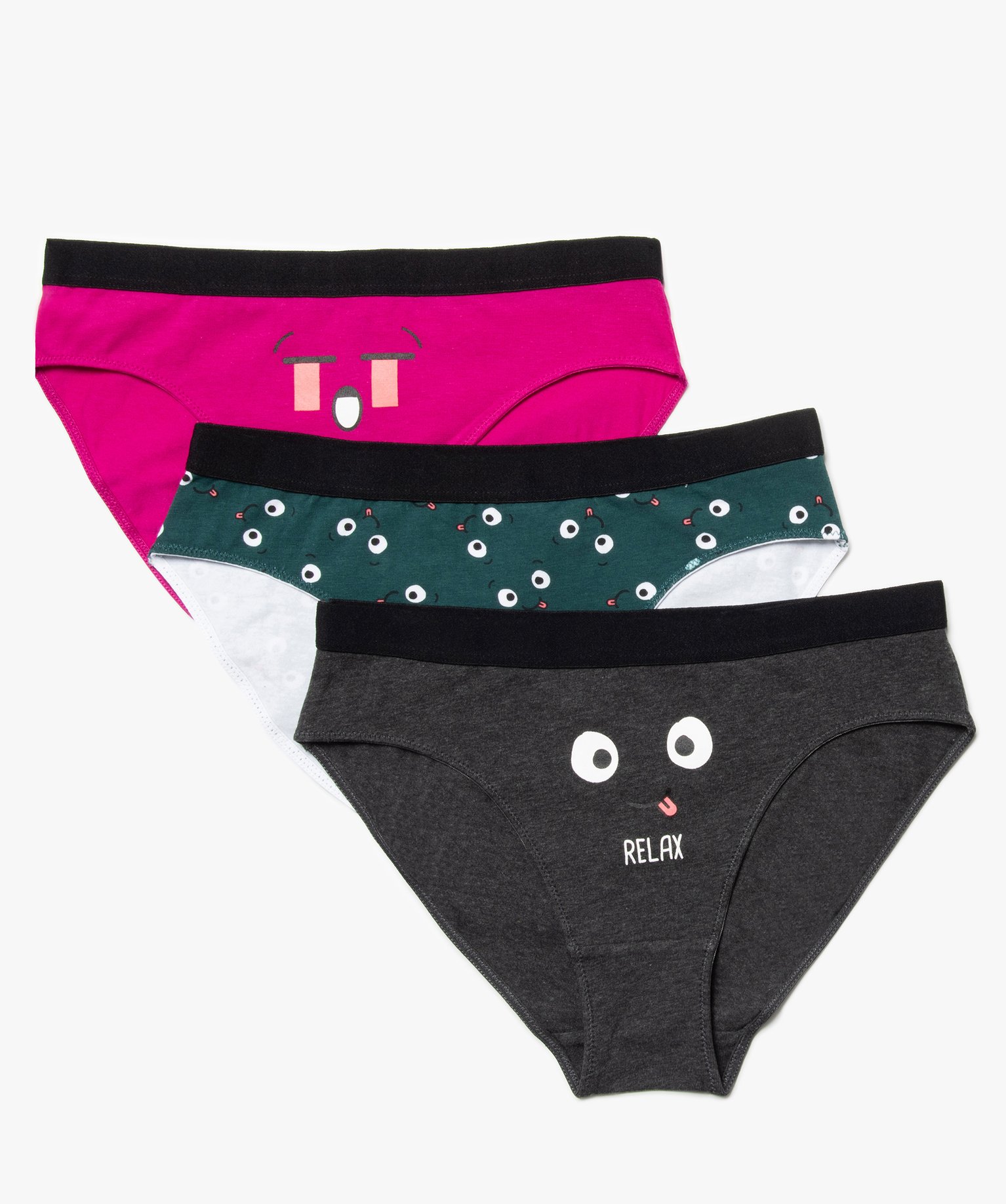 Gemo sous vetements culotte fille imprime fantaisie avec coton bio lot de 3 multicolore sous vetements fille GEMO