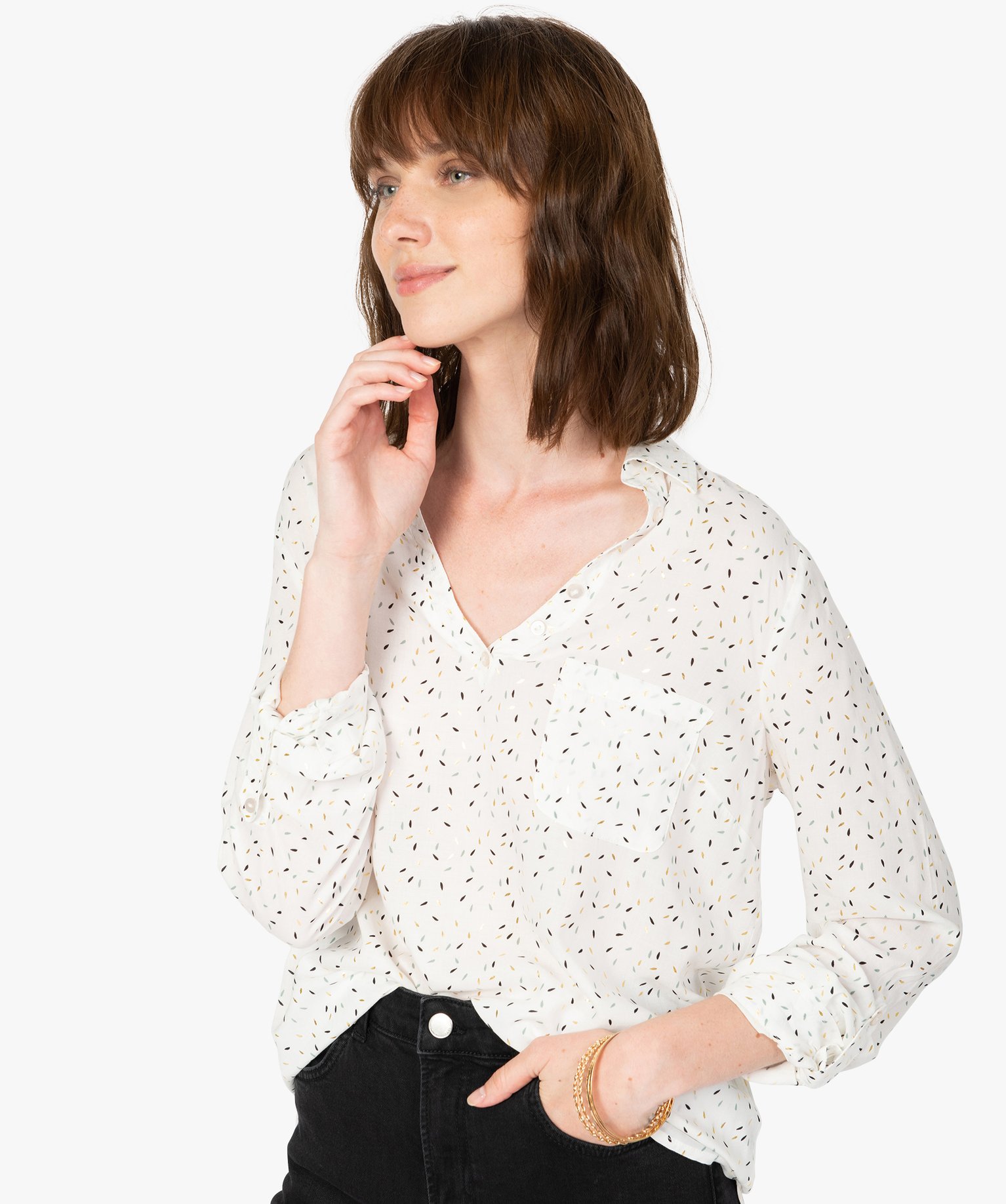 Gemo vetements blouse femme fluide a motifs et col v a boutons imprime chemisiers femme GEMO