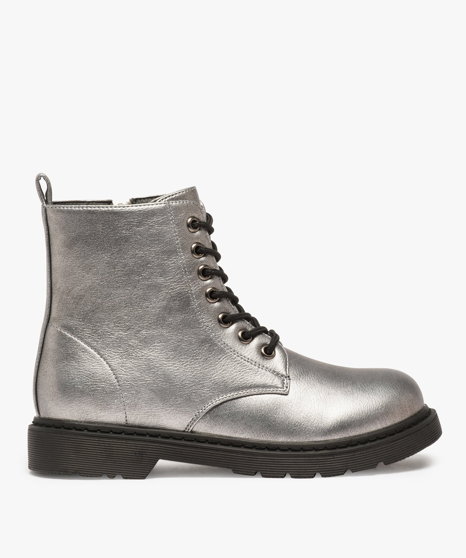 Chaussures Femme Gémo 2023 Gemo chaussures bottines femme zippees a talon plat unies avec lacets gris femme | GÉMO