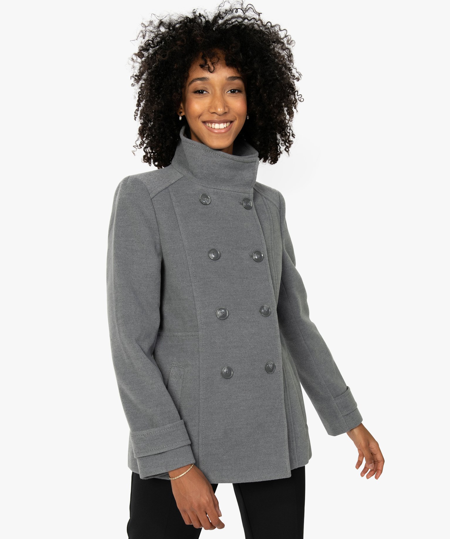 manteau femme gris et noir