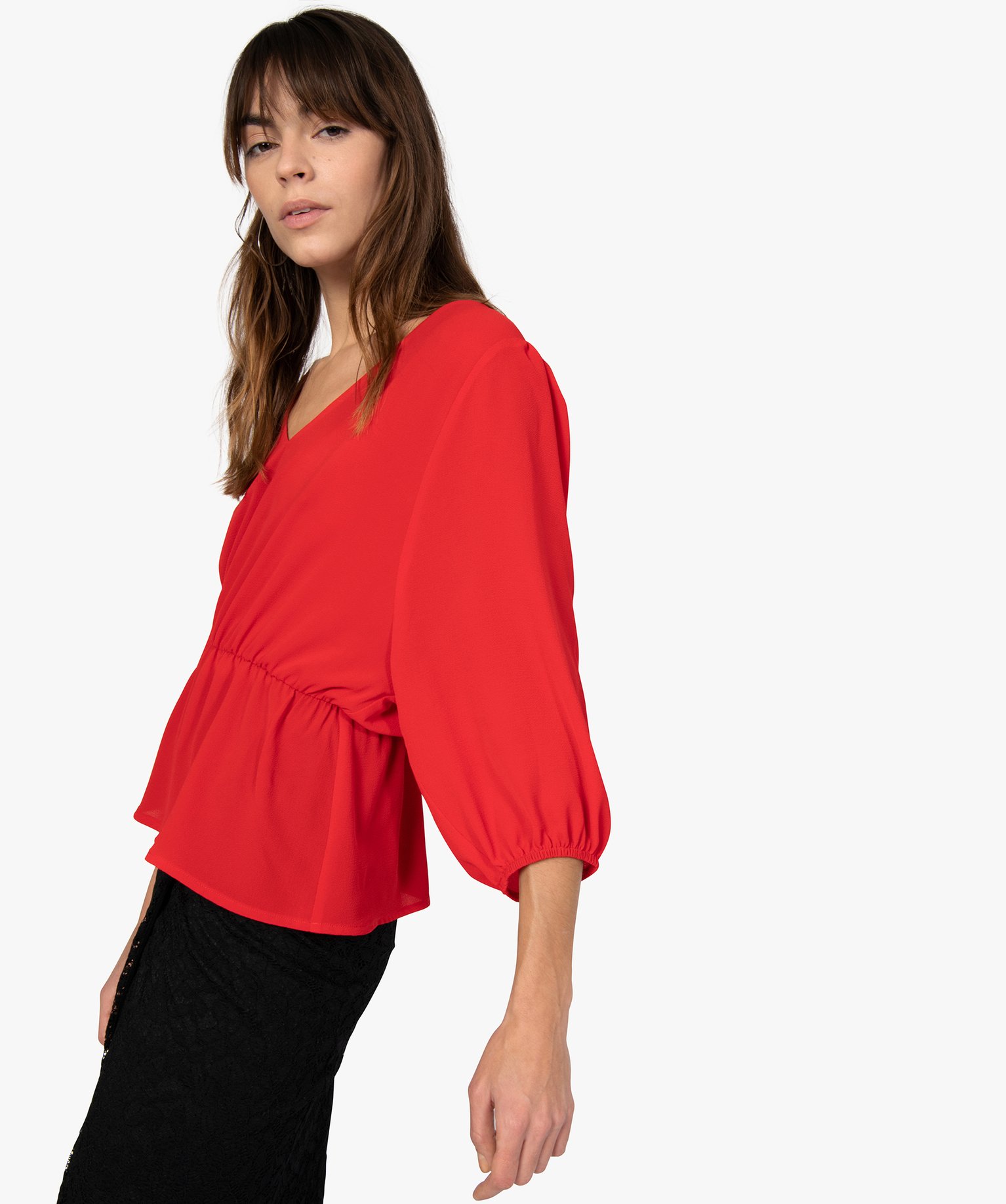 Gemo vetements blouse femme a manches chauve souris et basque rouge blouses femme GEMO