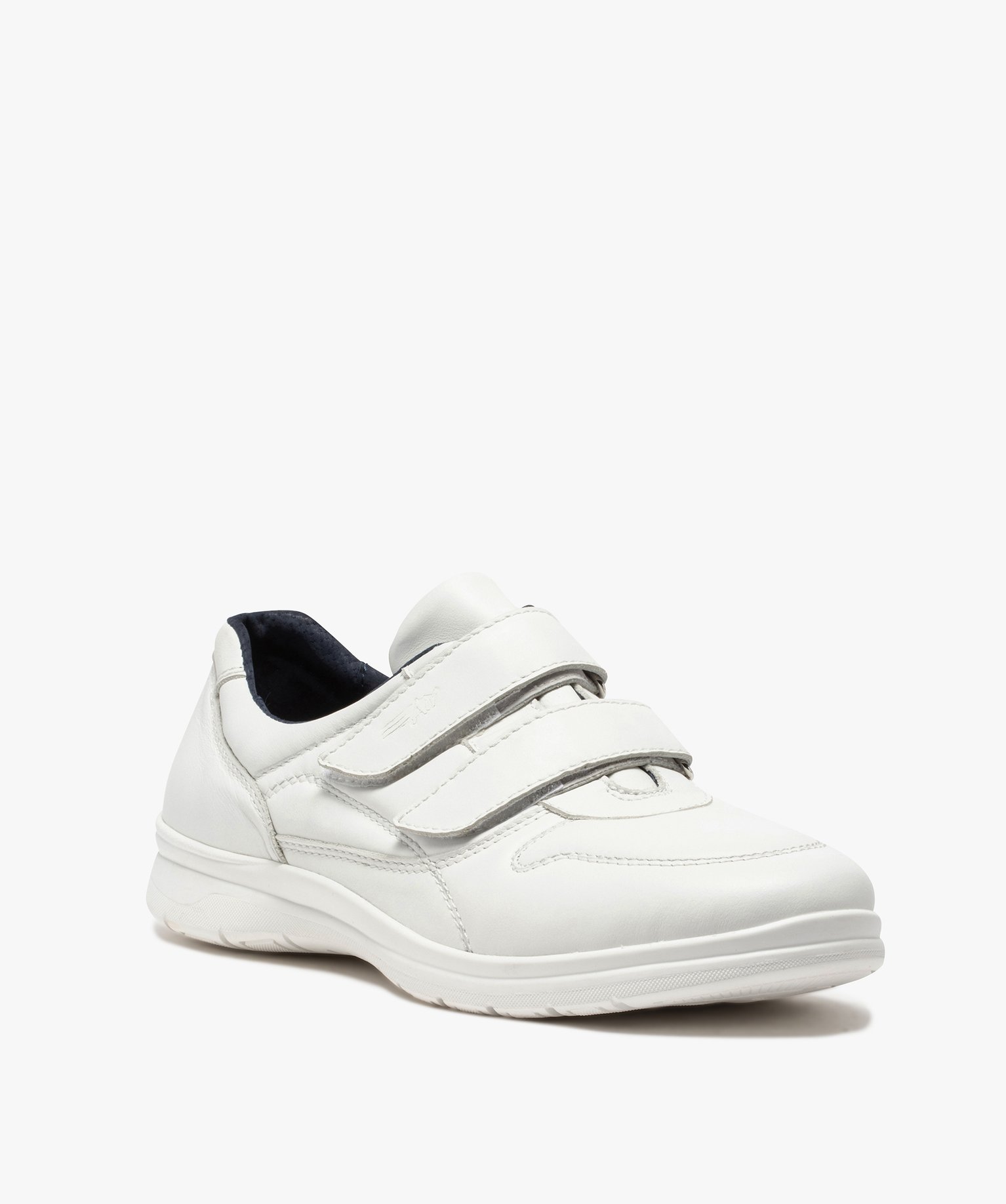Gémo Fermeture Définitive Gemo chaussures baskets homme confort unies en cuir fermeture scratch blanc homme | GÉMO