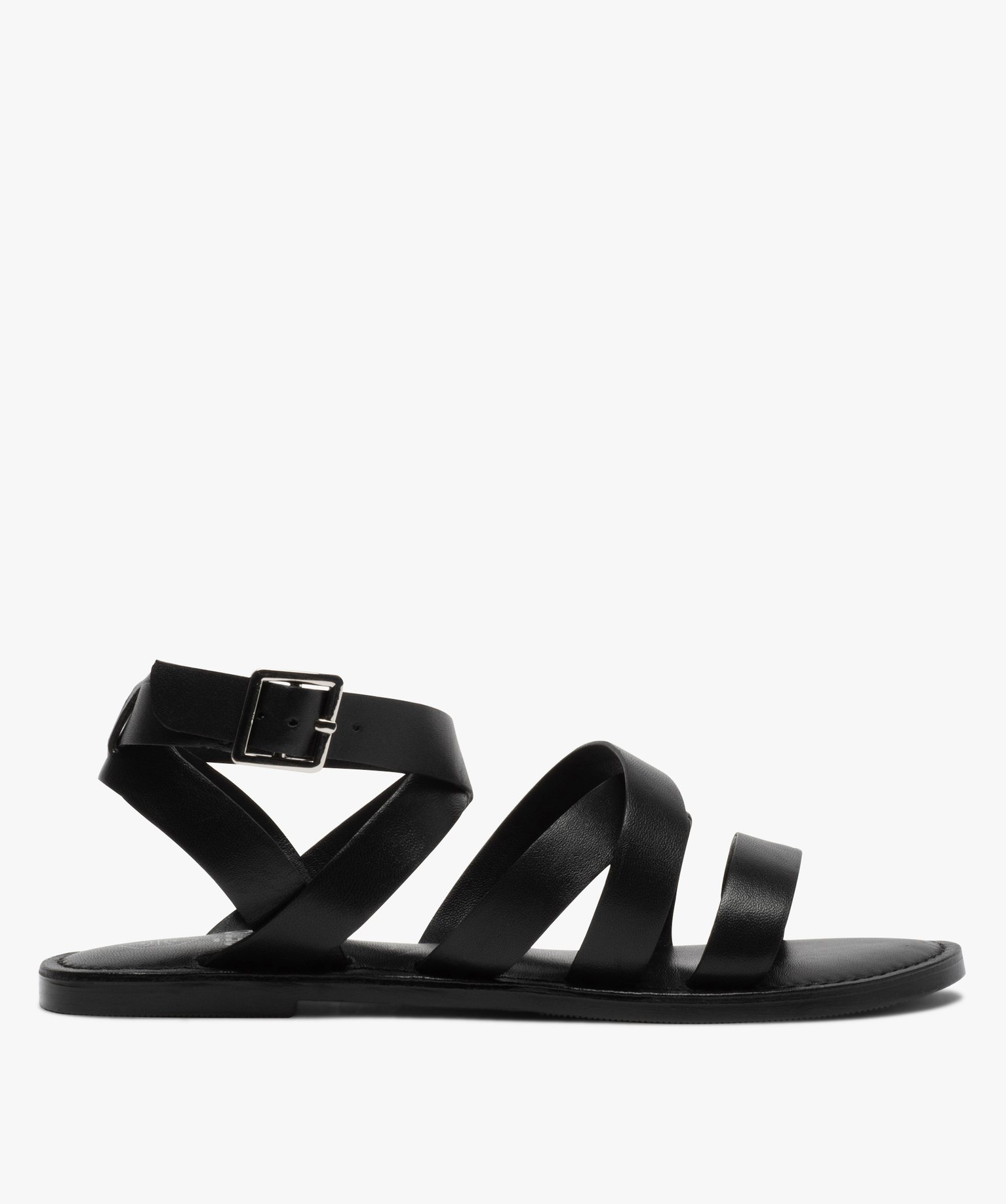 sandale plate femme en cuir noir Chaussures Chaussures femme Sandales Nu-pieds 