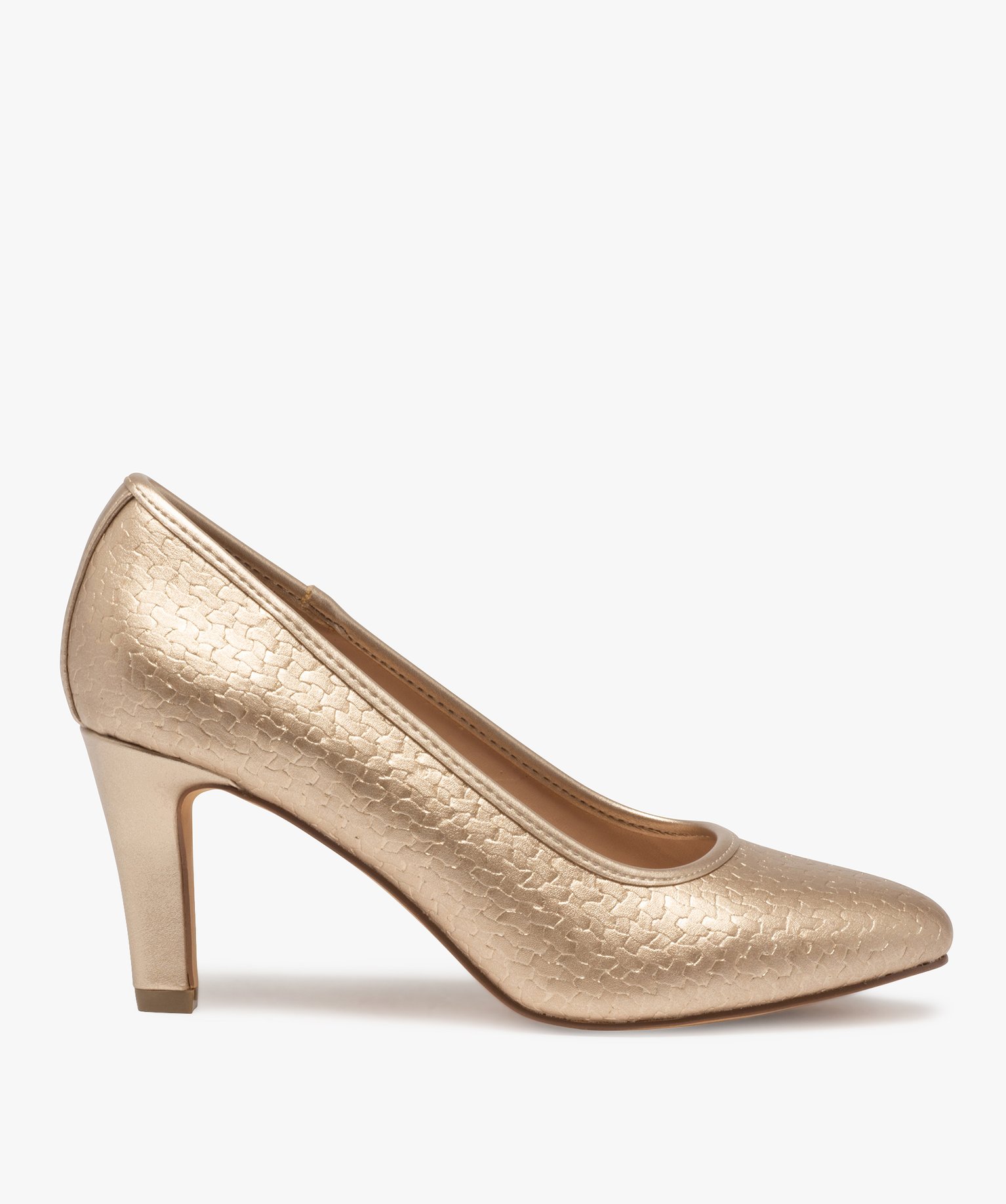 Gemo chaussures escarpins femme a talon dessus uni imitation tressage dore escarpins femme GEMO