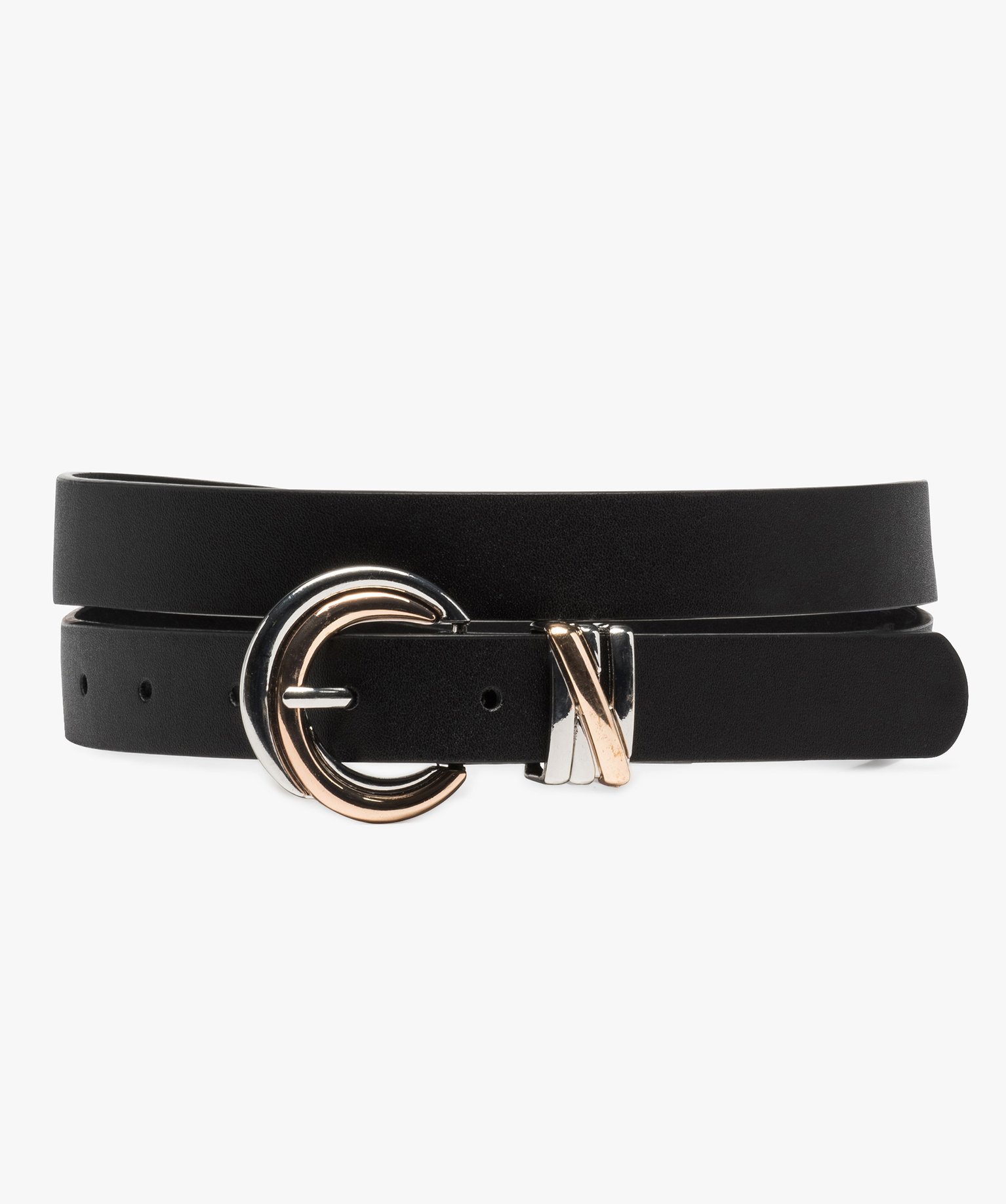 Gemo sacs et accessoires ceinture femme a boucle ronde metal bicolore noir femme GEMO