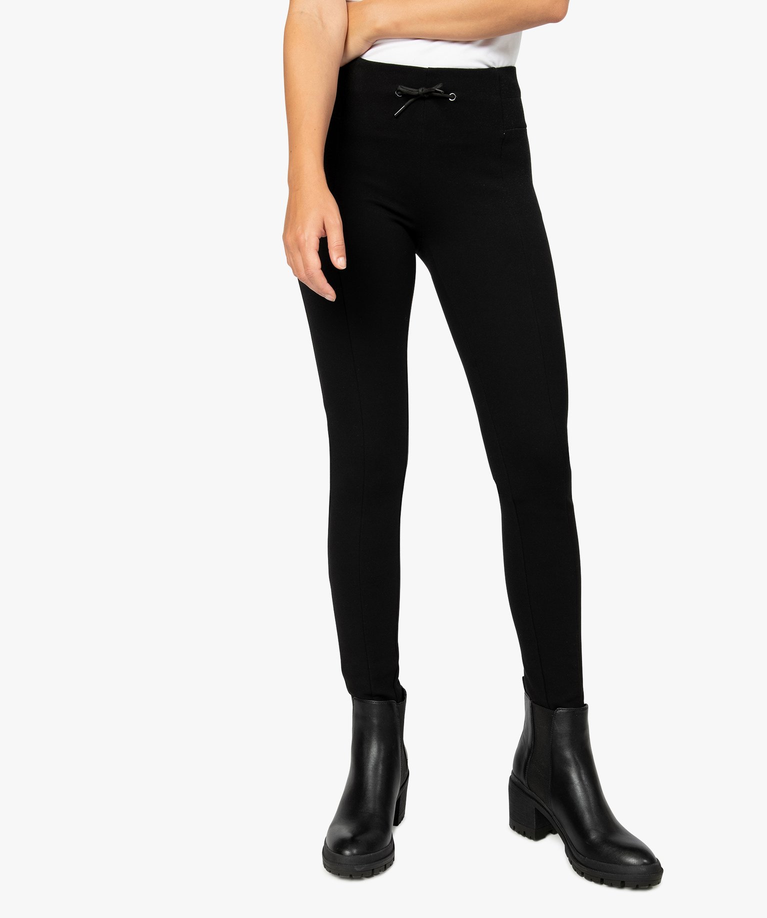 legging femme en maille milano avec large taille elastiquee noir