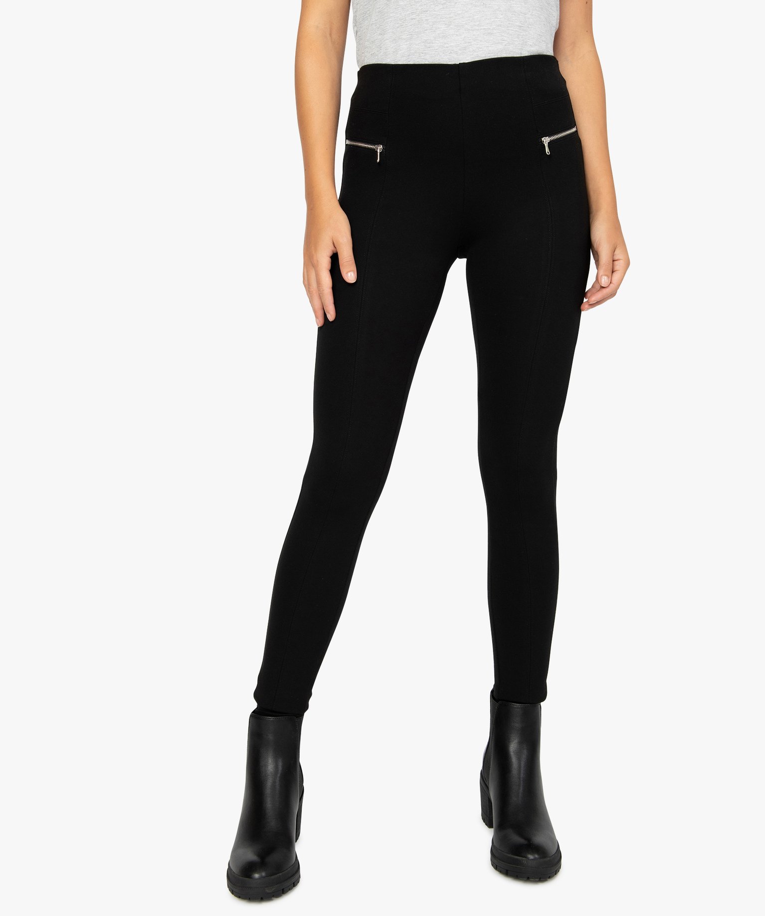 leggings femme en maille milano avec fausses poches zippees noir leggings et jeggings