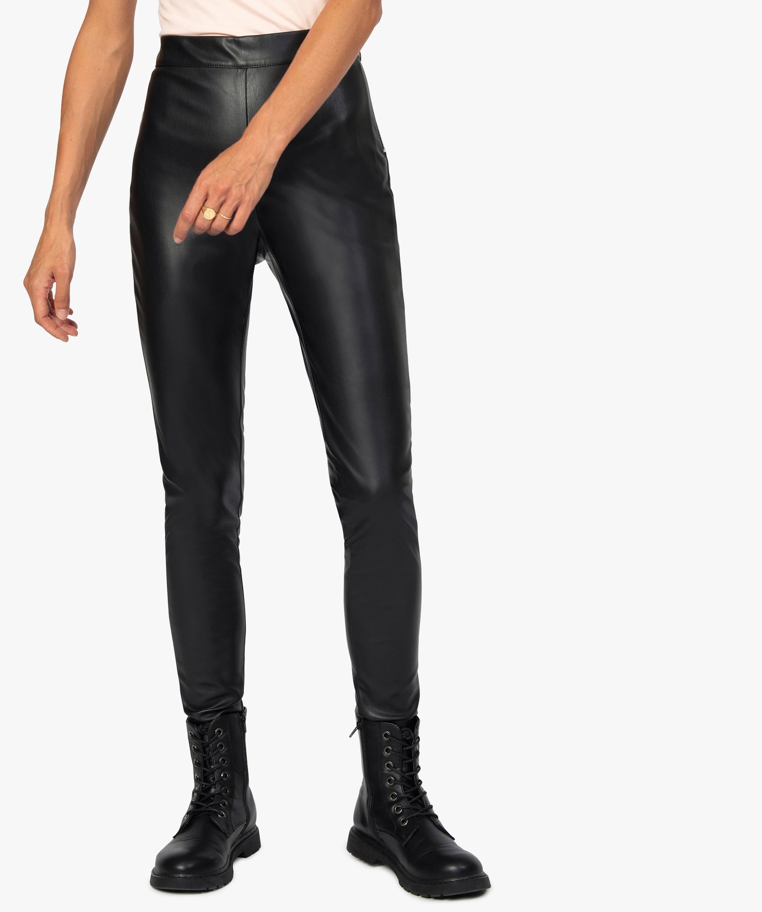 legging femme en cuir imitation avec zip fantaisie noir leggings et jeggings