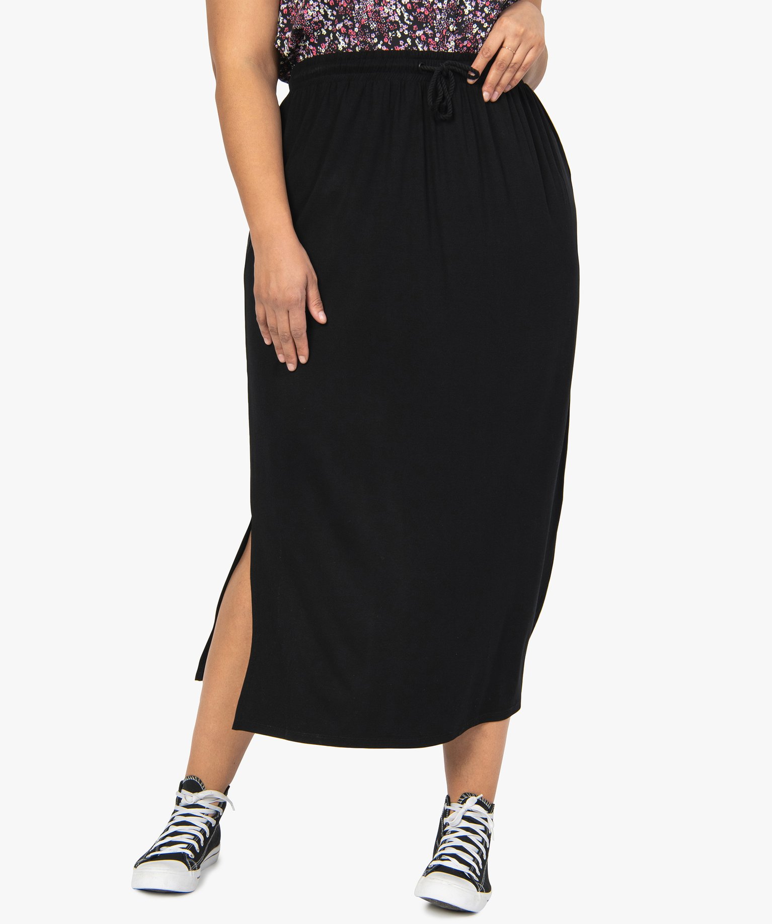 Gemo vetements grande taille (du 46 au 60) jupe femme en maille jersey a  taille elastiquee noir robes et jupes femme | GÉMO