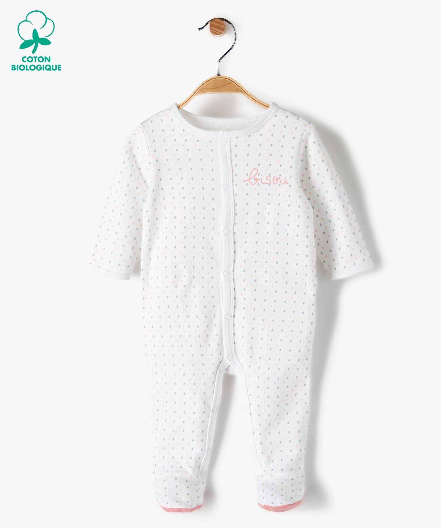 pyjama bebe fille a motifs pois 100 coton biologique beige