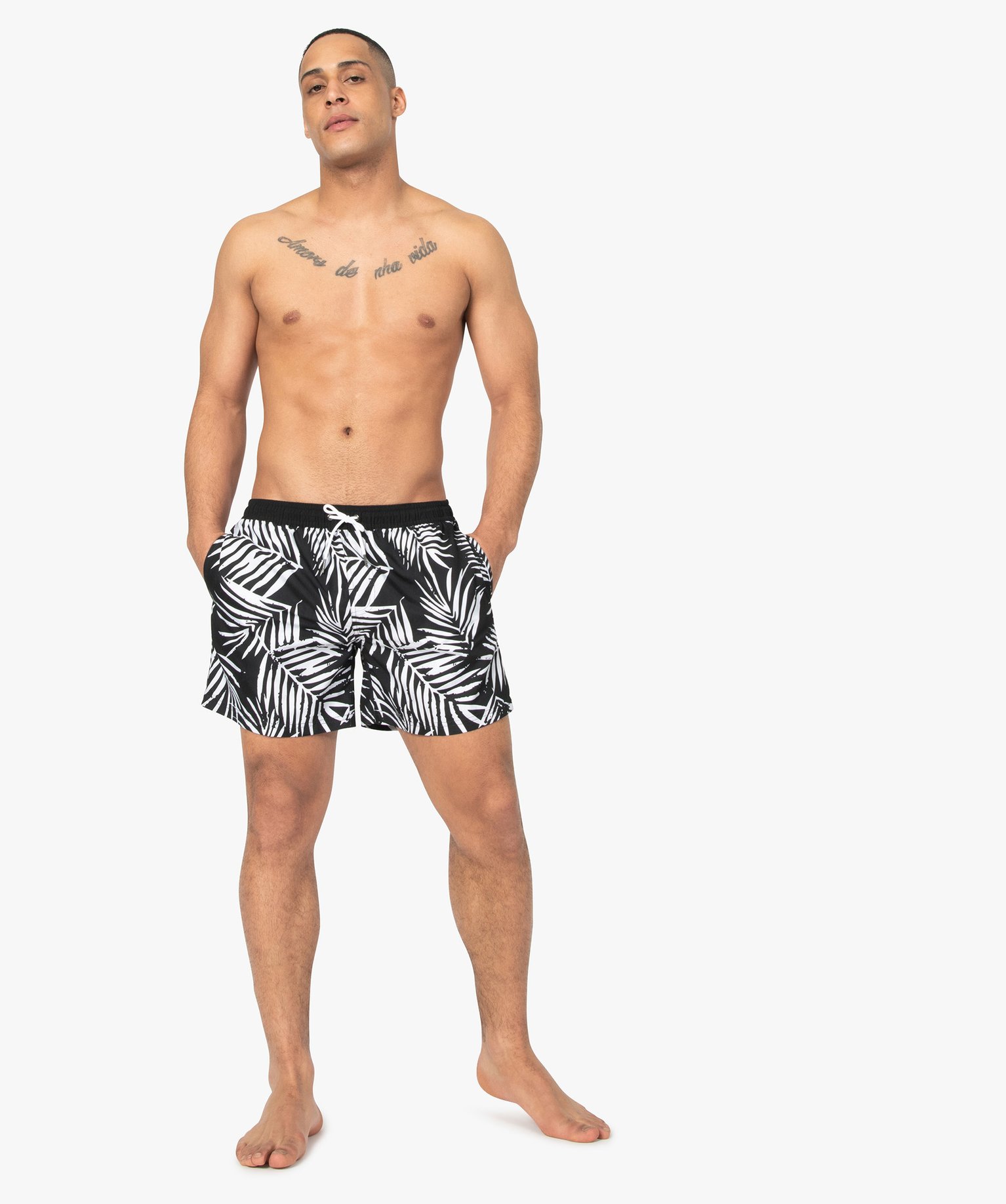 Boxer de bain homme imprimé graphique noir