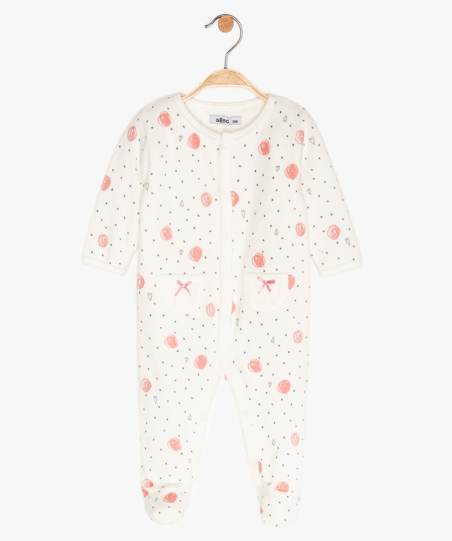 Gemo Vetements Fille Pyjama Bebe En Velours Imprime Pois Et Cours Blanc Bebe Gemo
