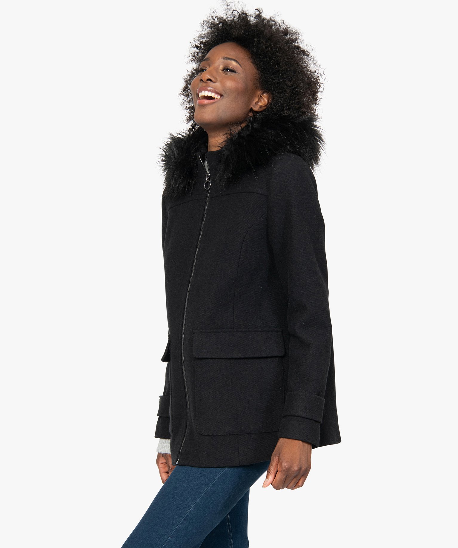Gemo vetements manteau femme court a capuche fantaisie noir femme GEMO