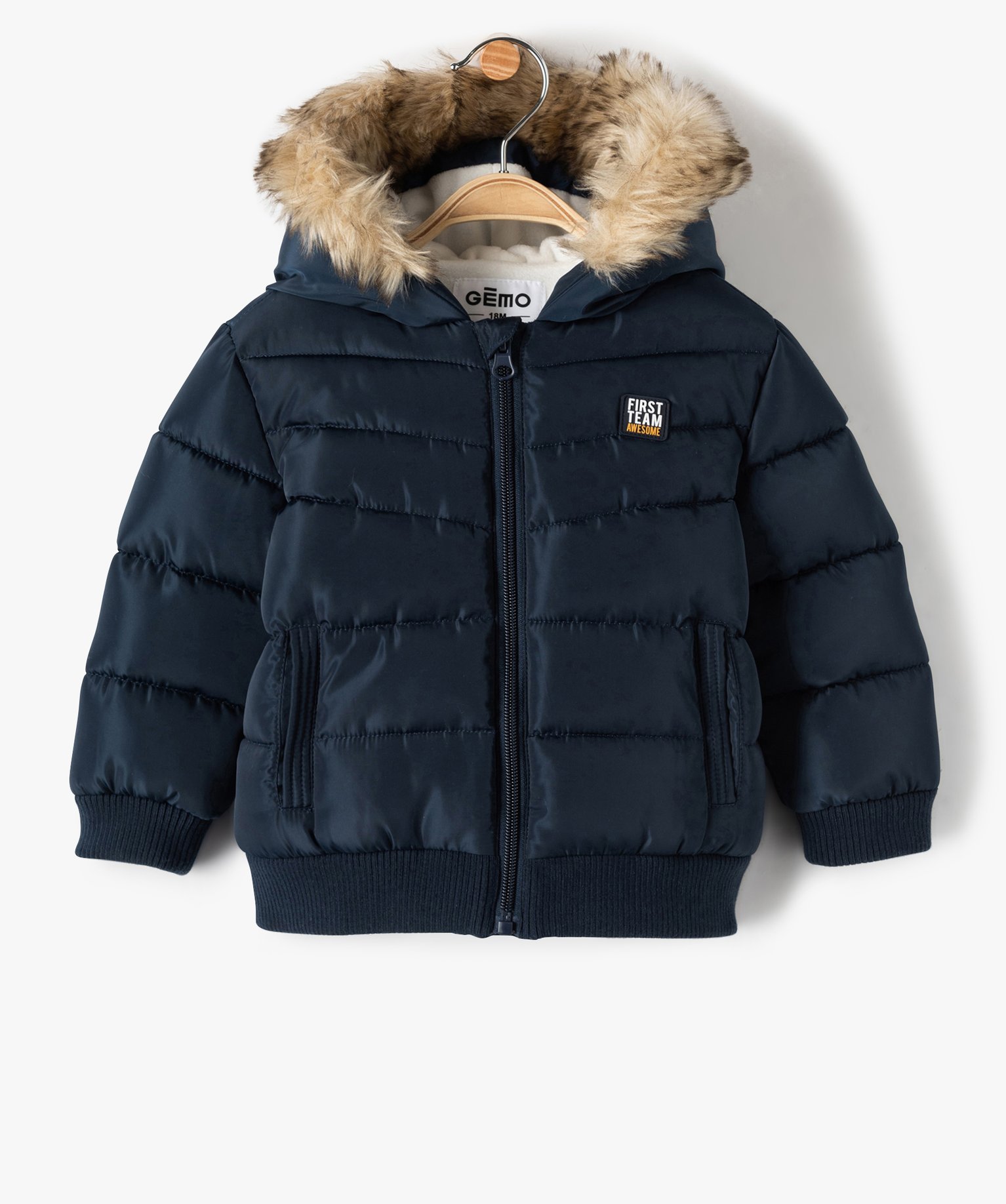 Gemo vetements garcon blouson bebe garcon matelasse a capuche chaude bleu bebe GEMO
