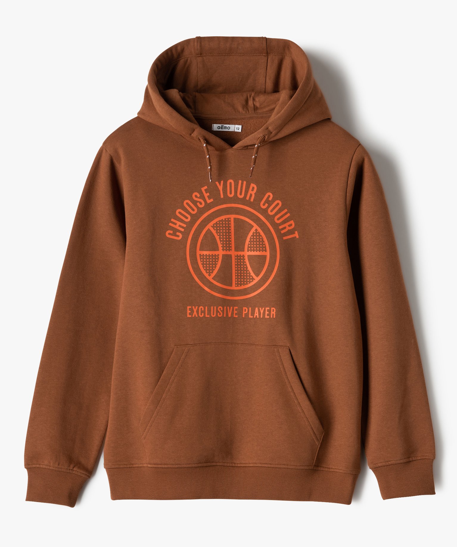 Gemo vetements sweat garcon a capuche avec motif ou inscription brun sweats garcon GEMO