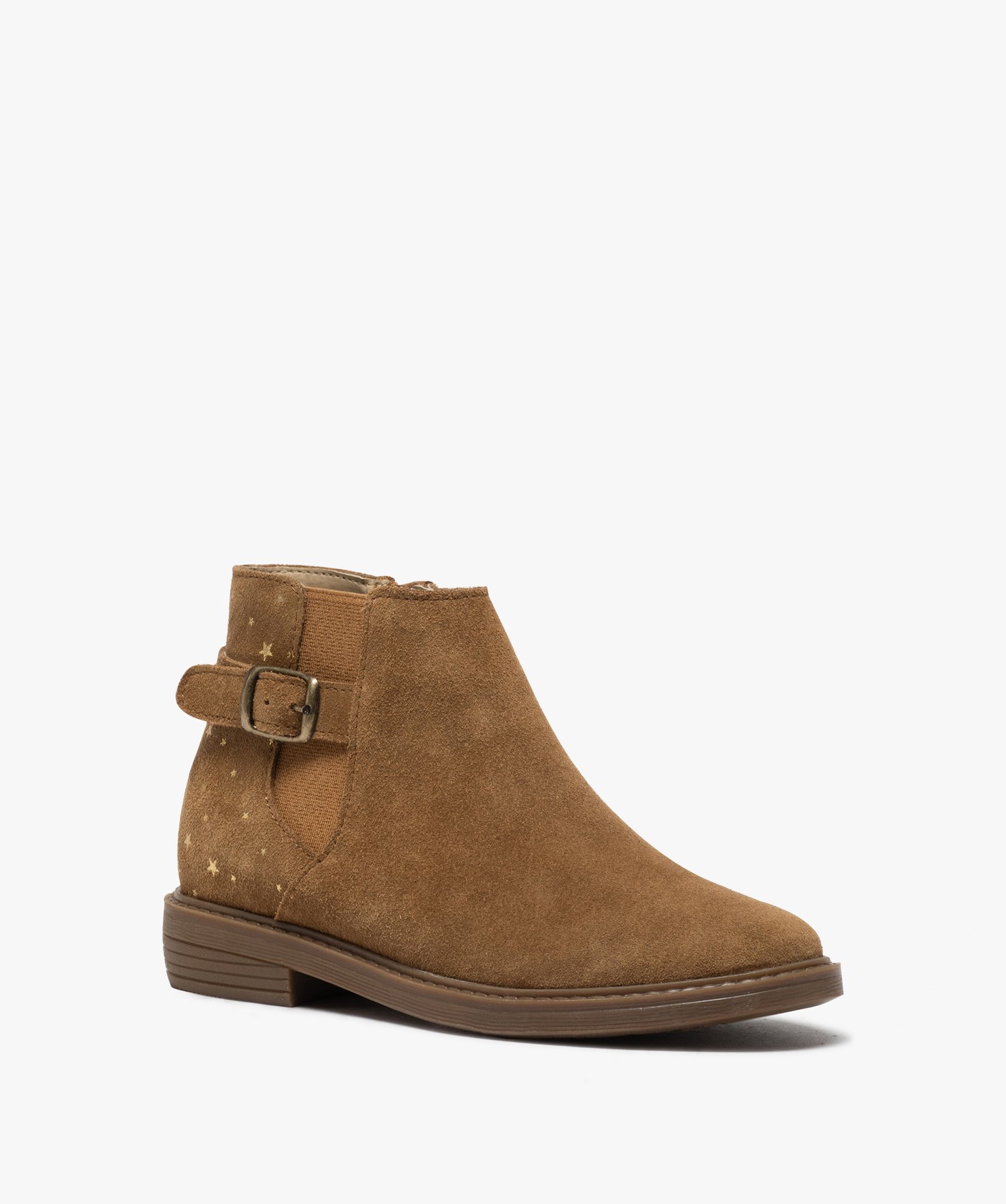 Gemo chaussures boots fille style chelsea dessus cuir avec motif etoiles orange bottes et boots fille GEMO