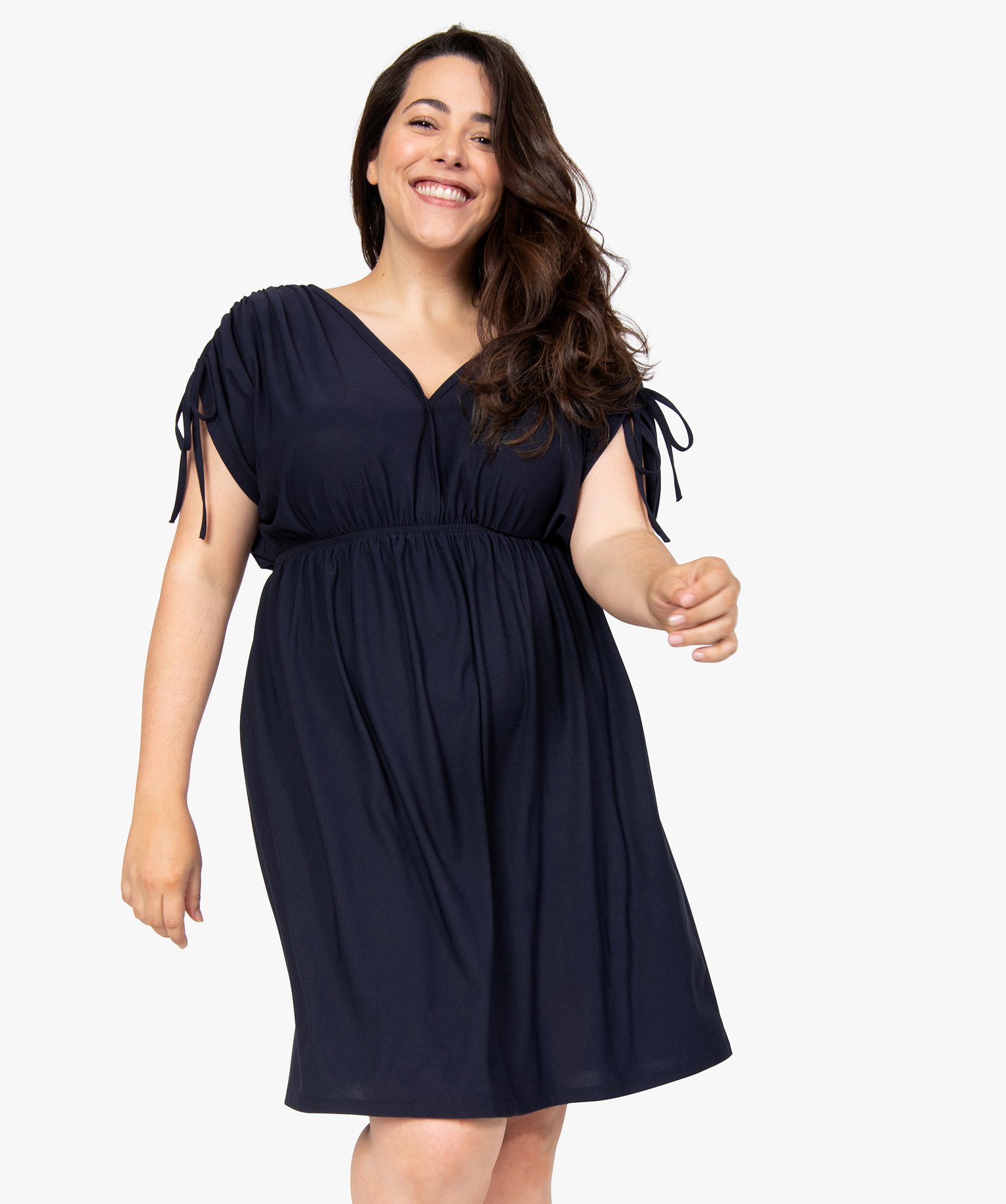 Gemo vetements robe femme grande taille courte effet drape a manches modulables bleu robes femme GEMO