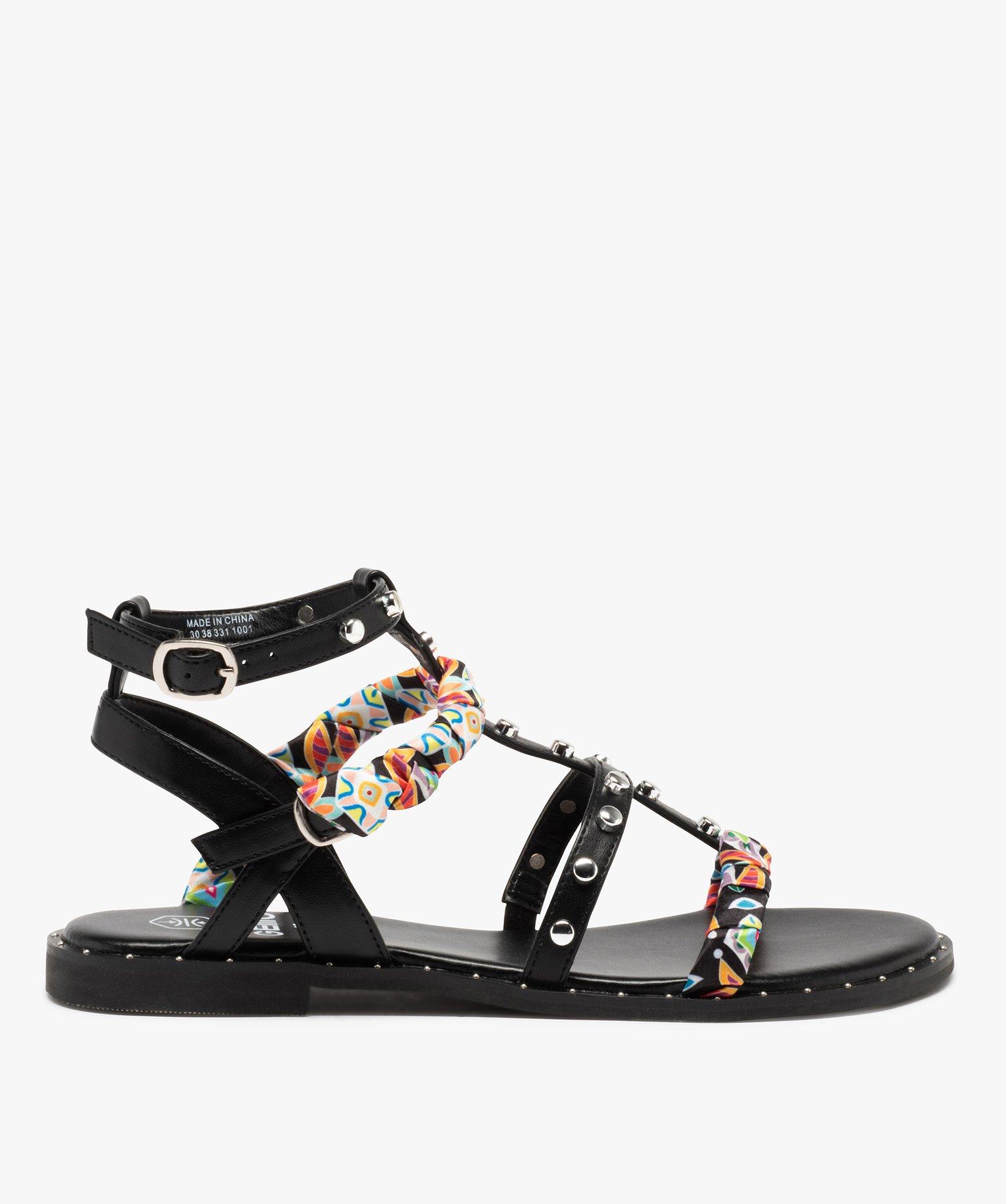 Gemo chaussures sandales femme a talon plat brides a clous originales noir sandales plates et nu pieds femme GEMO