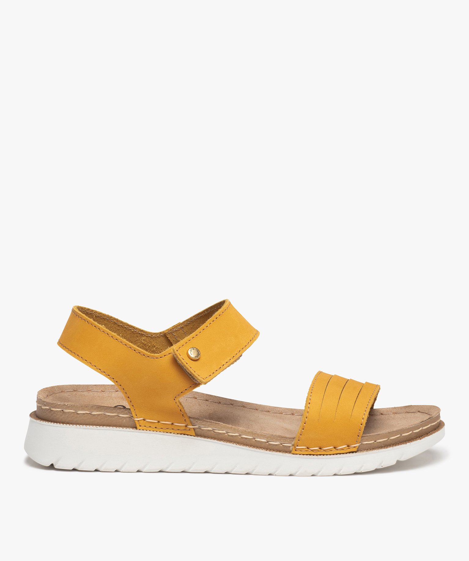 Gemo chaussures sandales femme confort a brides en cuir jaune standard sandales femme GEMO