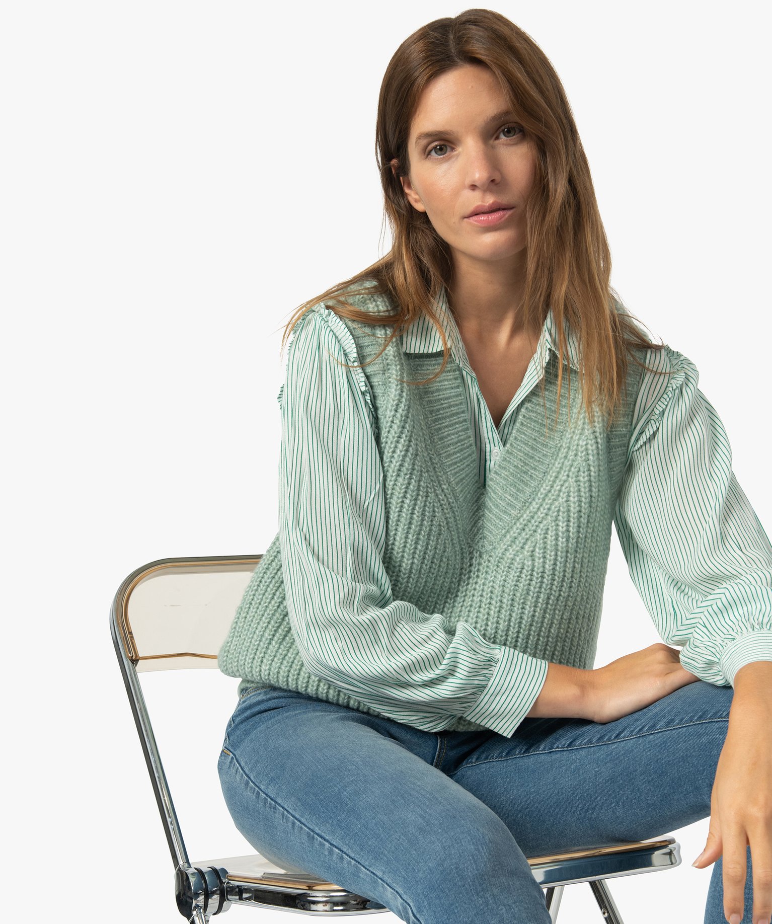 Gemo vetements pull femme sans manches avec col v vert pulls femme GEMO