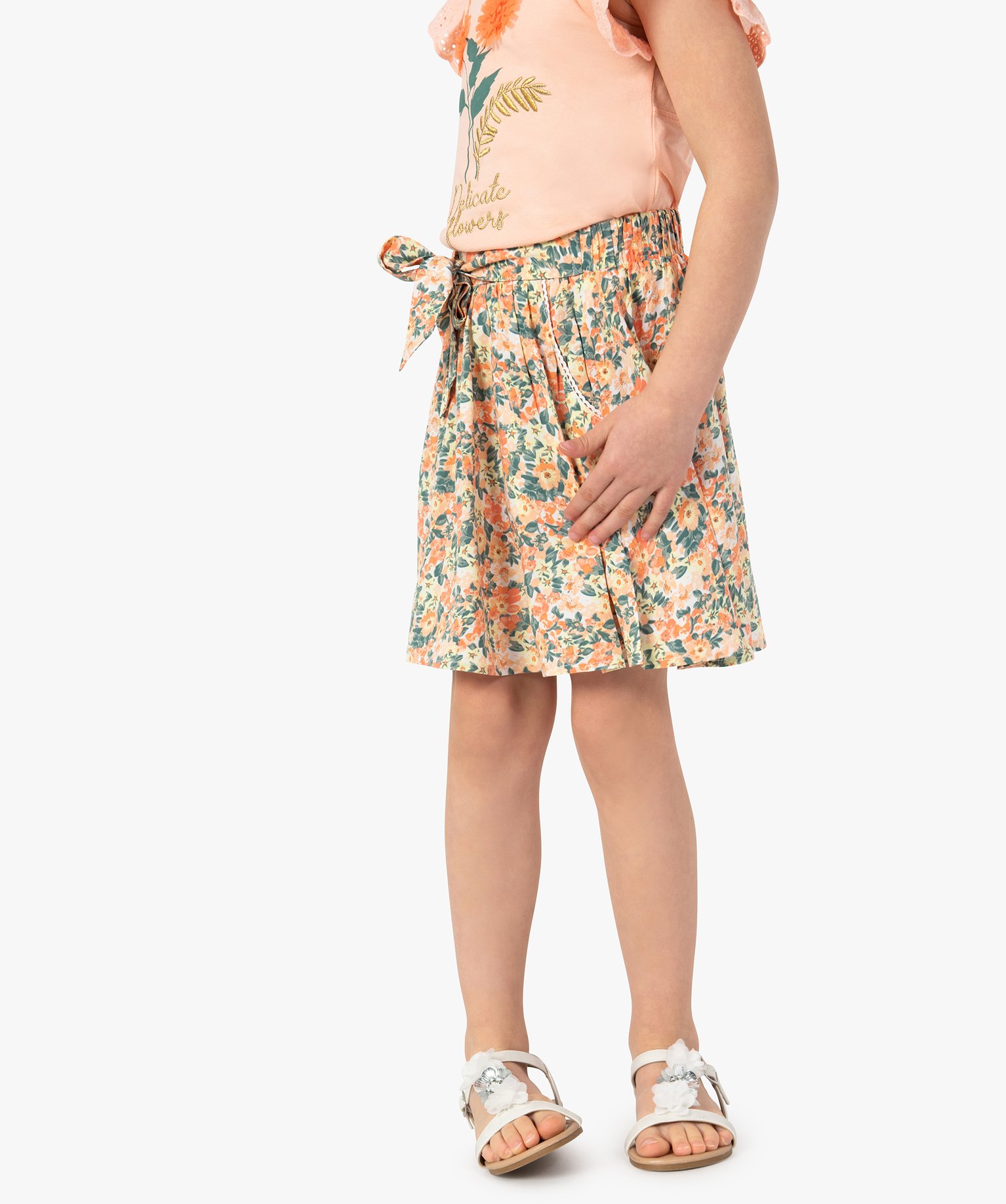 Gemo fille jupe fille fluide et fleurie avec ceinture a nouer multicolore robes et jupes promos GEMO
