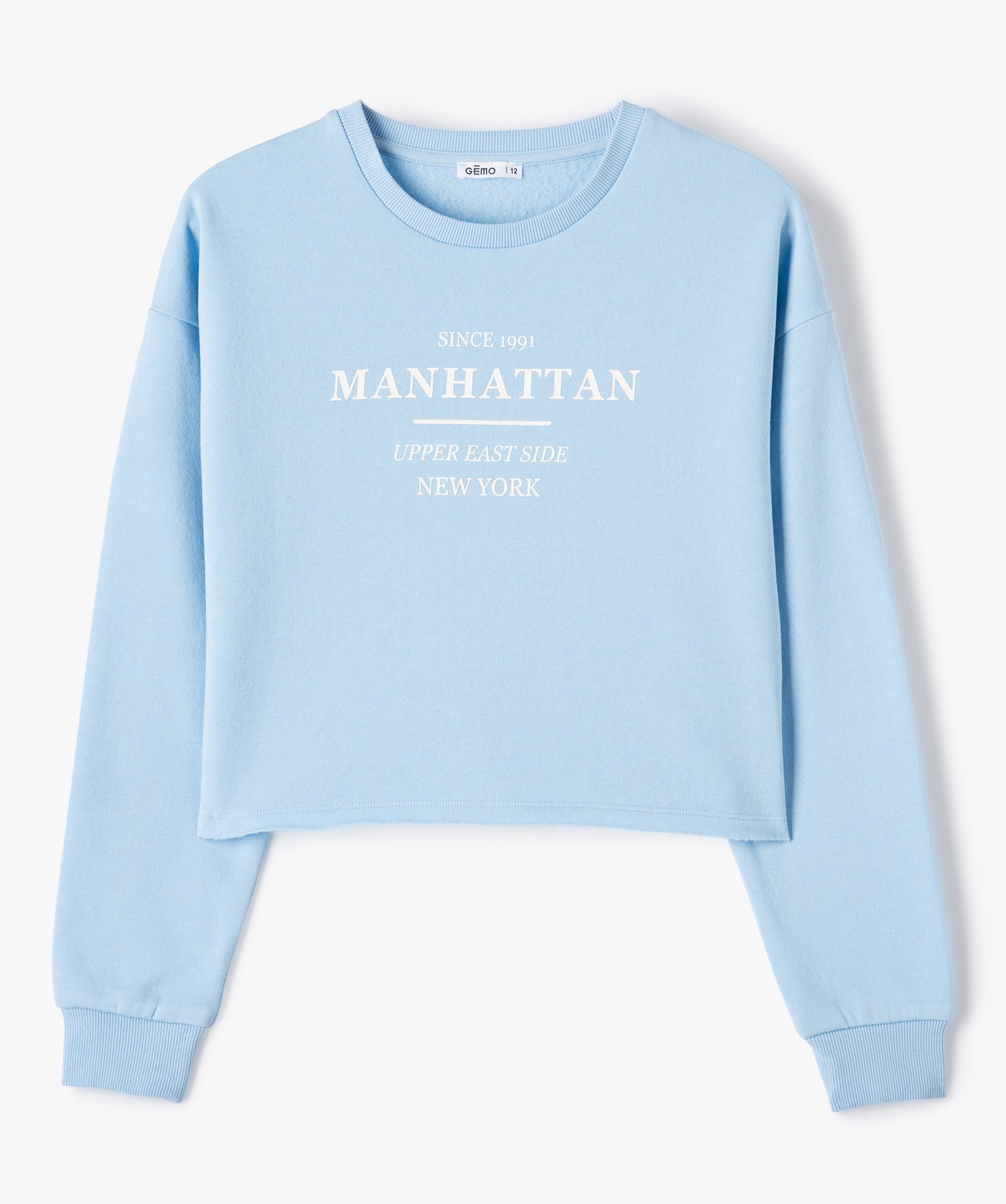 Gemo vetements sweat fille crop top en jersey molletonne imprime bleu sweats fille GEMO