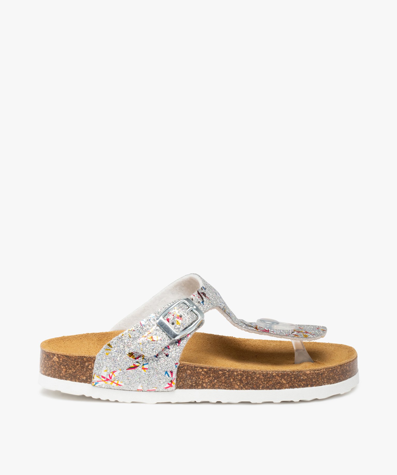 Gemo chaussures sandales fille a entre doigts et large bride en t ajustable argente sandales et nu pieds fille GEMO