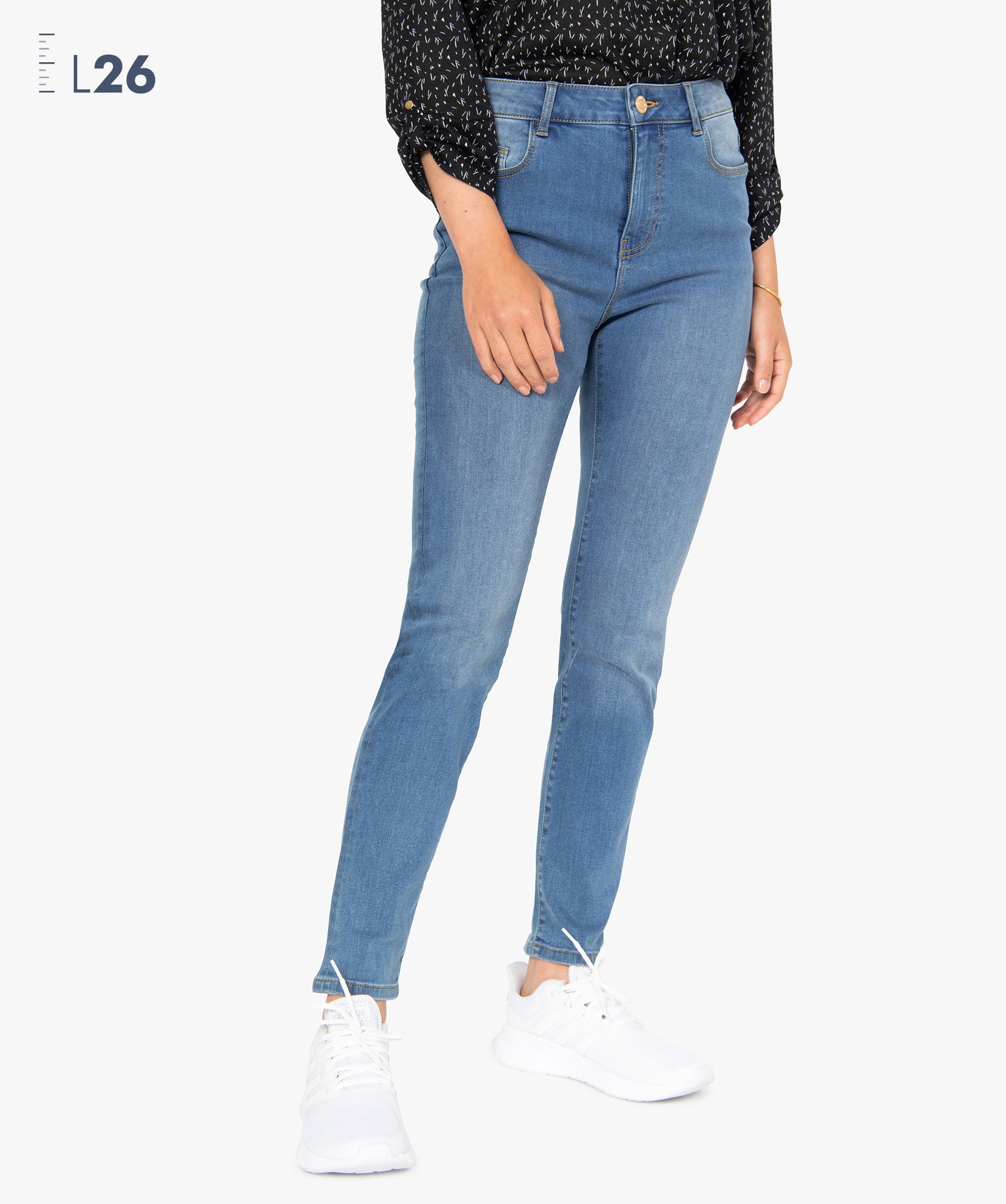 Gemo vetements jean femme slim a taille haute denim clair l26 gris taille haute femme GEMO