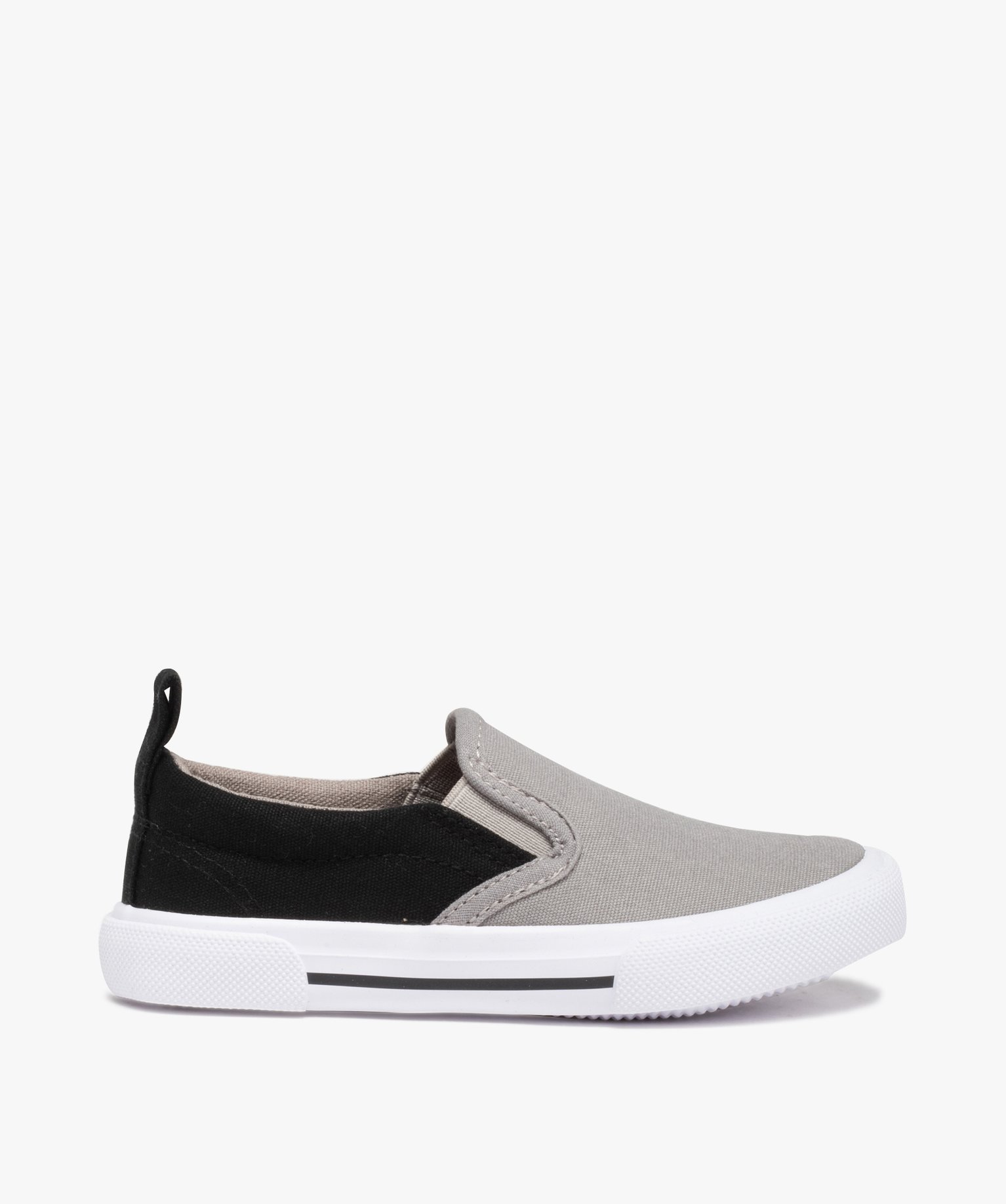 Gemo chaussures slip on garcon en toile bicolores avec col elastique gris standard baskets garcon GEMO