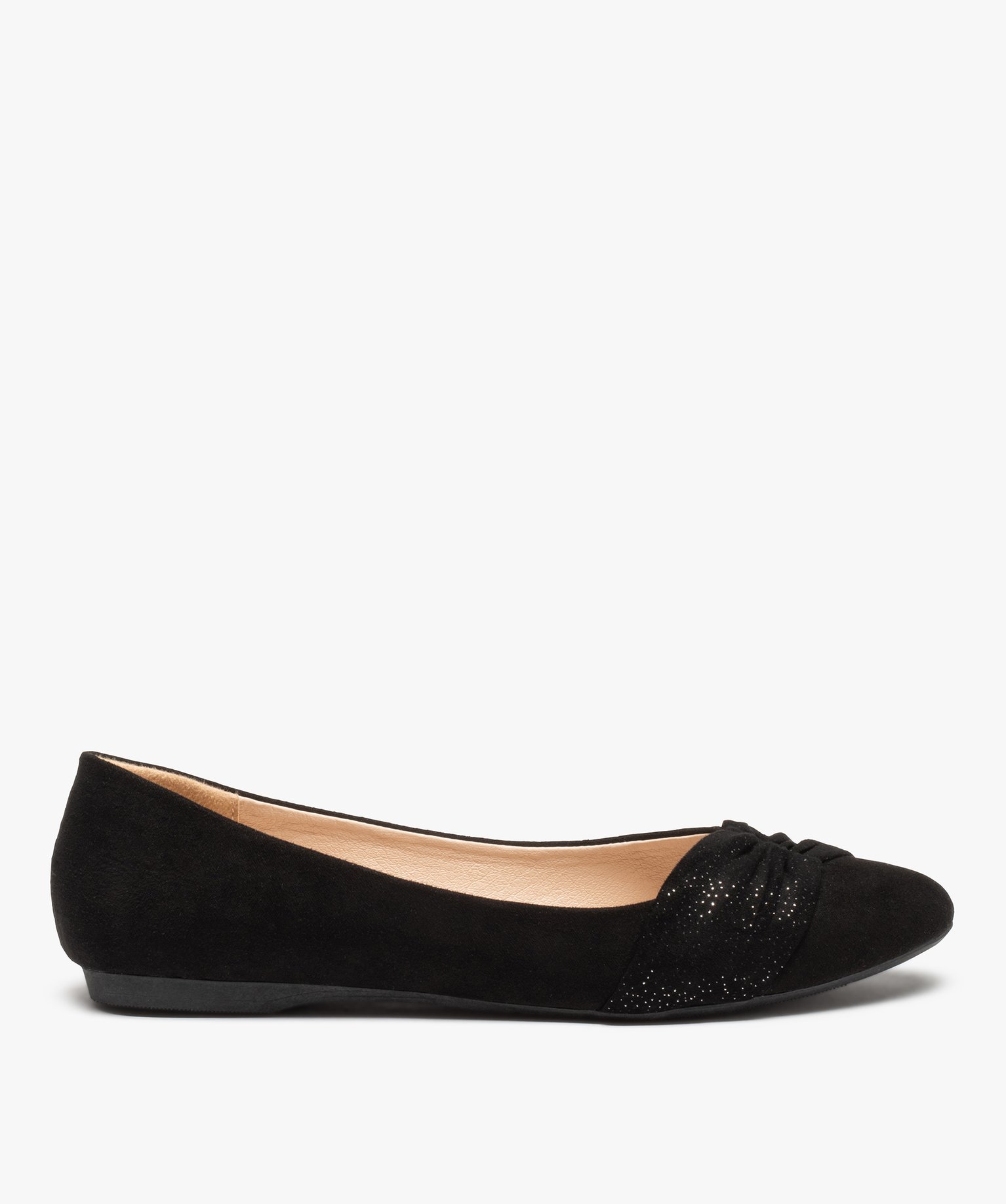 Gemo chaussures ballerines femme en suedine unie dessus drape noir standard ballerines femme GEMO