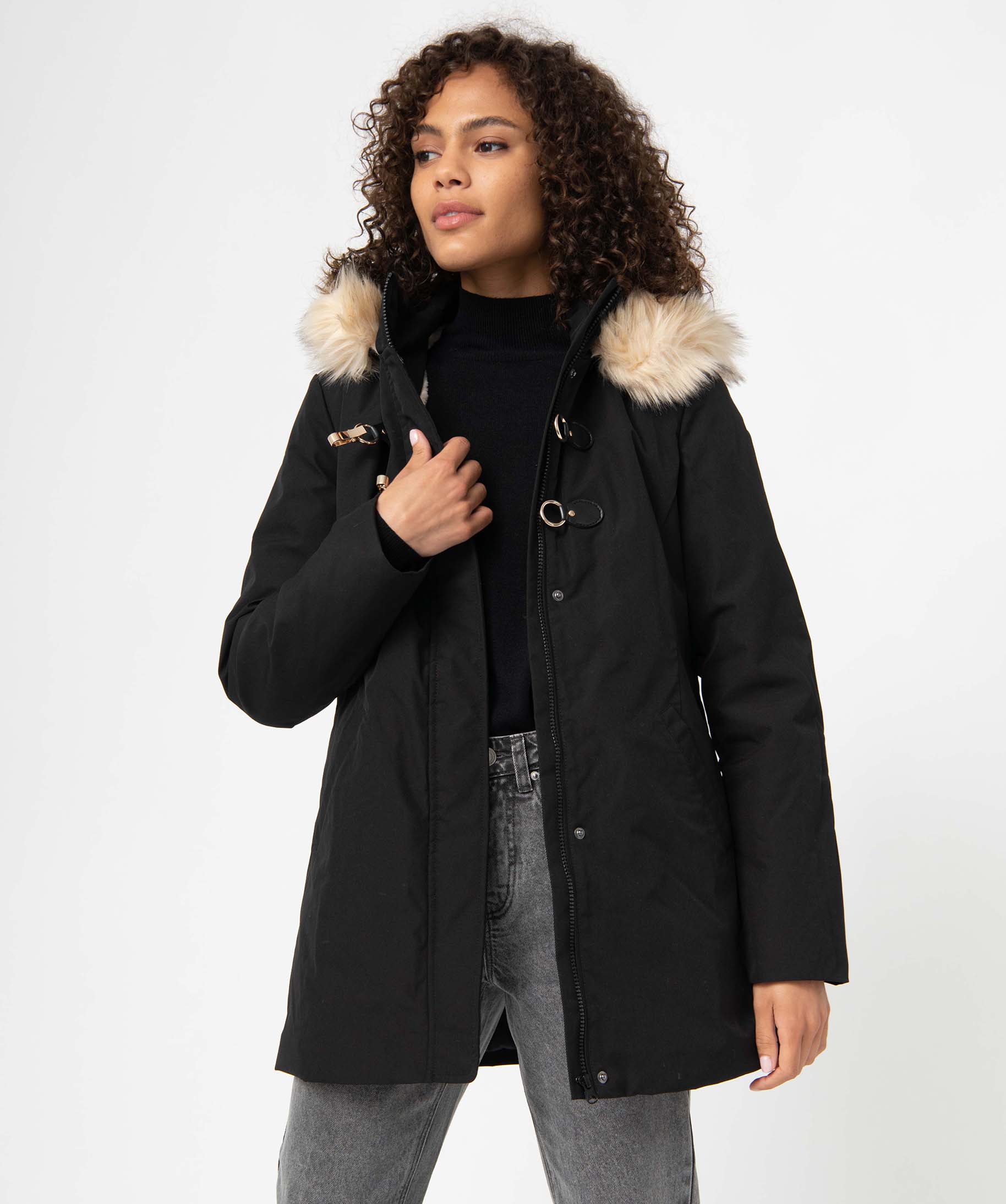 Gemo vetements parka femme avec capuche doublee noir manteaux femme GEMO