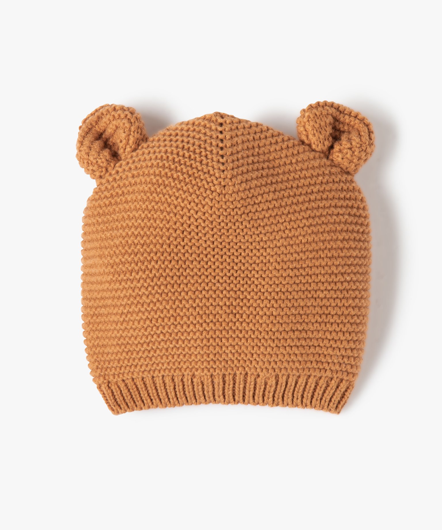 Gemo accessoires garcon bonnet de naissance bebe en tricot avec oreilles en relief brun bebe GEMO
