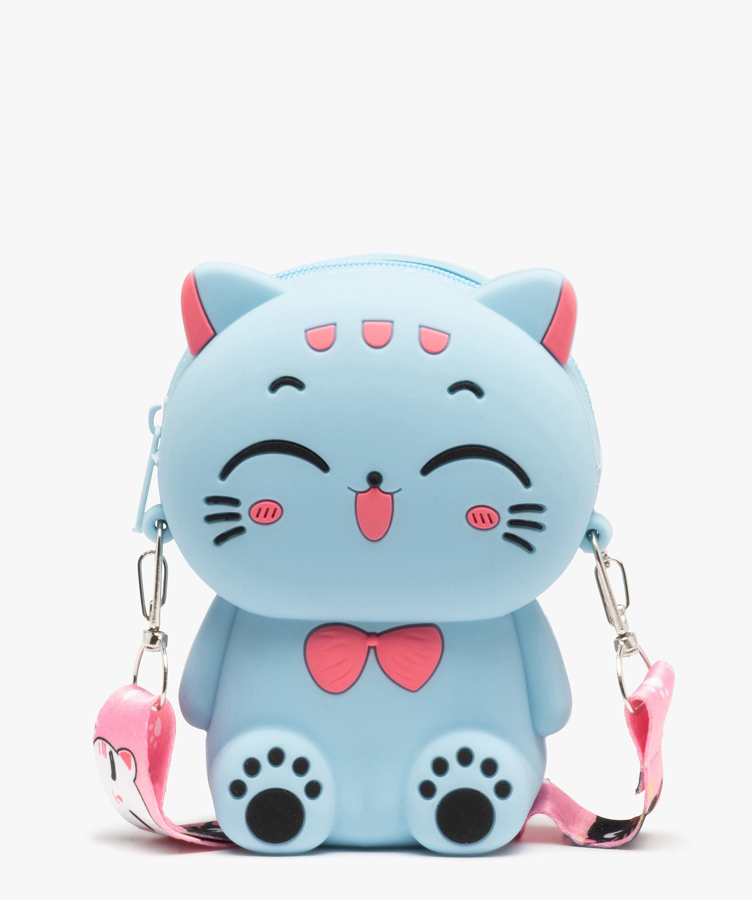 Gemo accessoires et sacs pochette fille forme chat avec cordon satine  amovible bleu fille