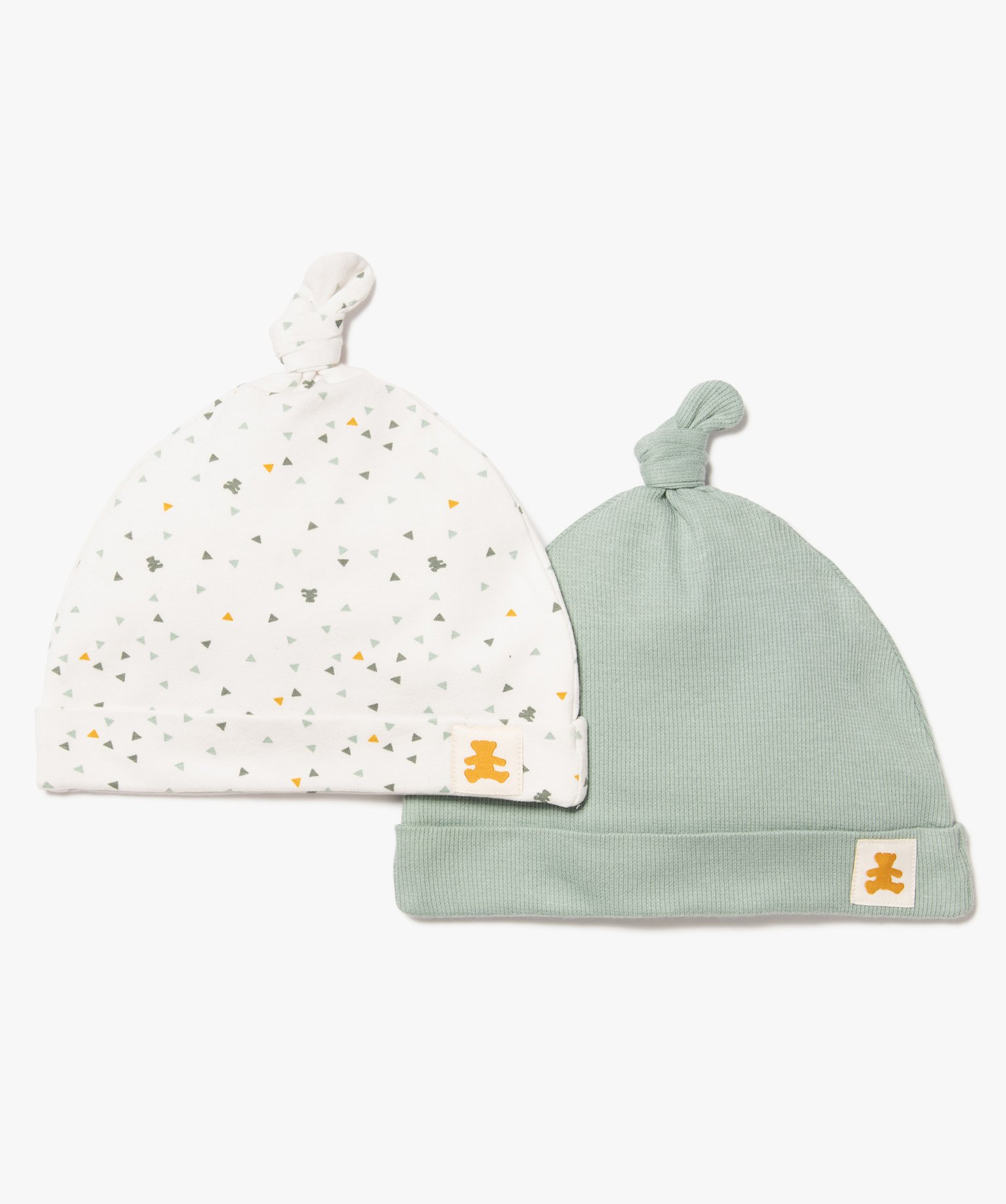 Gemo accessoires garcon bonnet bebe de naissance avec petit n ud lot de 2 lulucastagnette blanc accessoires bebe GEMO