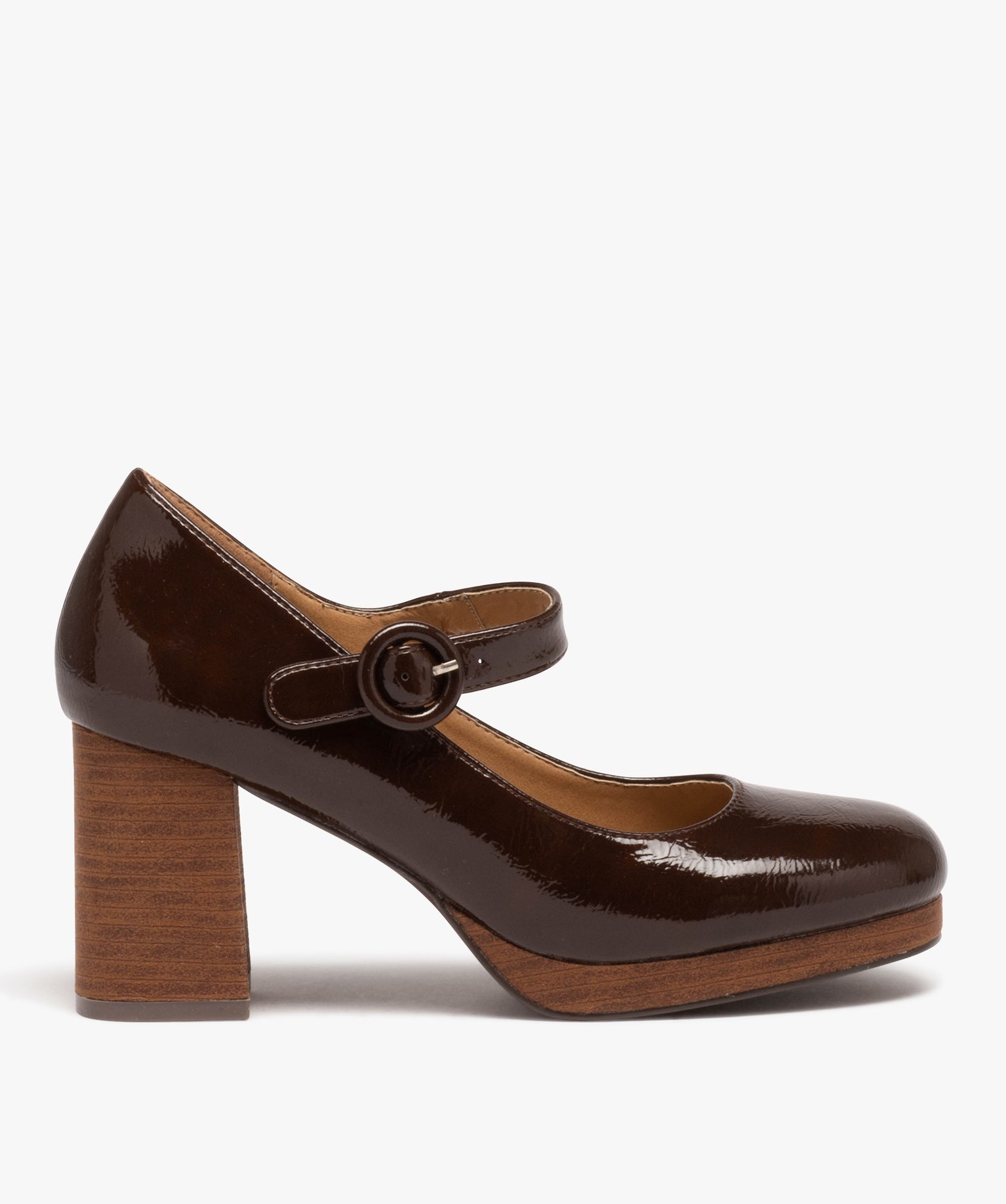 Gemo chaussures escarpin verni a plateforme avec bride femme marron standard escarpins plateforme femme GEMO
