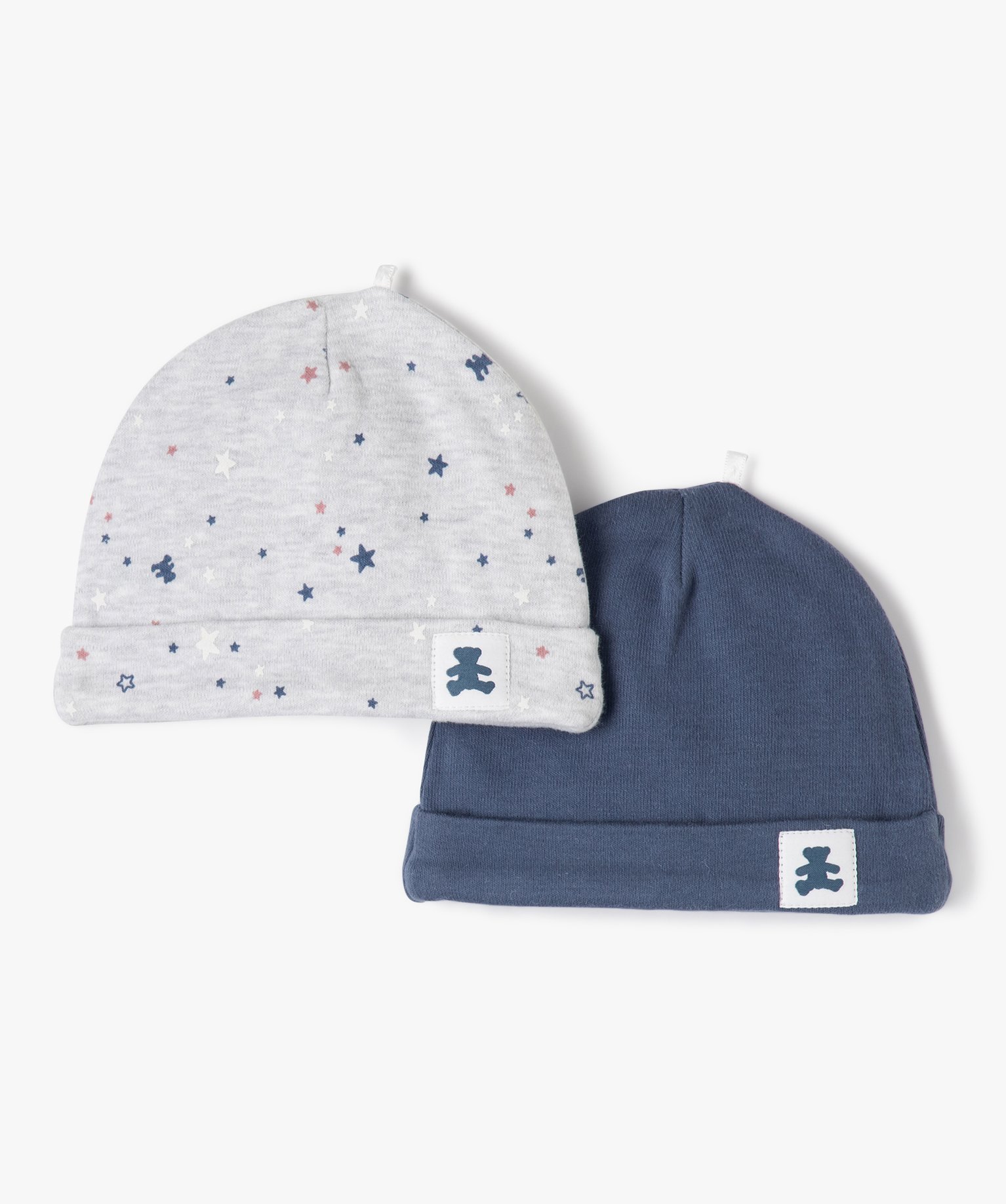 Gemo accessoires garcon bonnet de naissance en jersey de coton a revers bebe lulucastagnette lot de 2 bleu accessoires bebe GEMO
