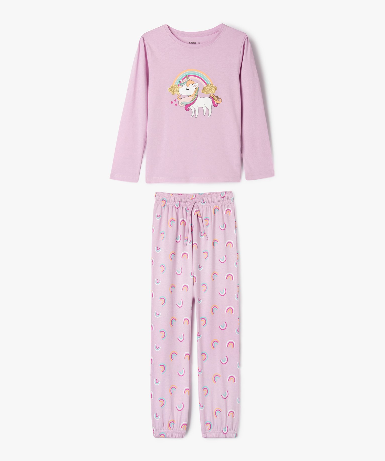Gemo fille pyjama a motif licorne et arc en ciel fille violet pyjamas promos GEMO