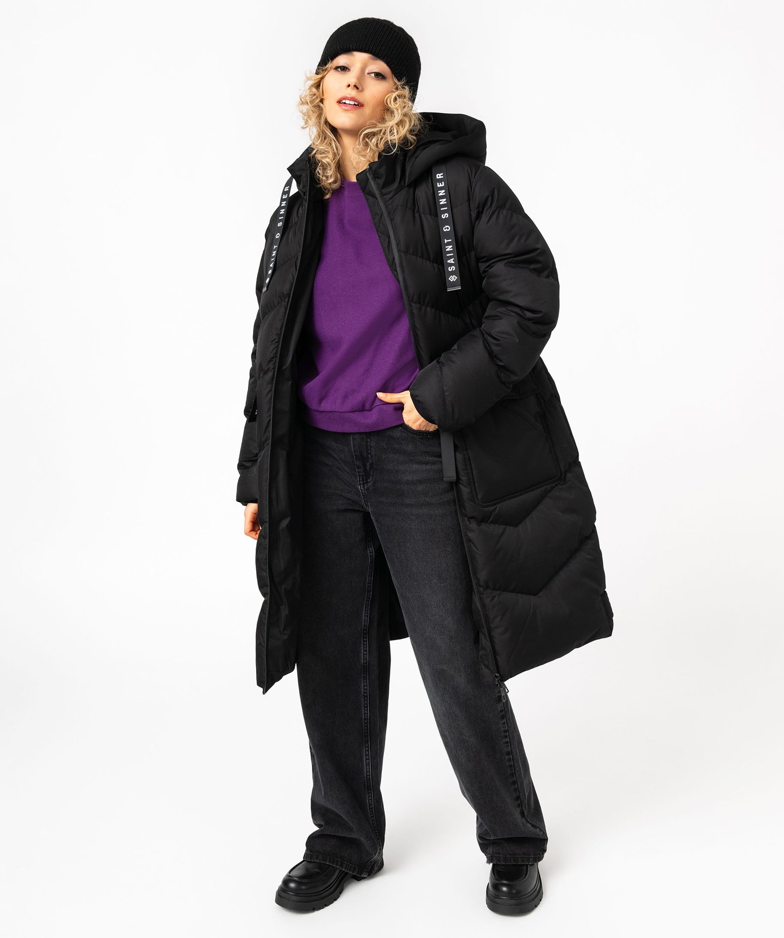 Gemo vetements doudoune longue a capuche femme noir manteaux femme GEMO