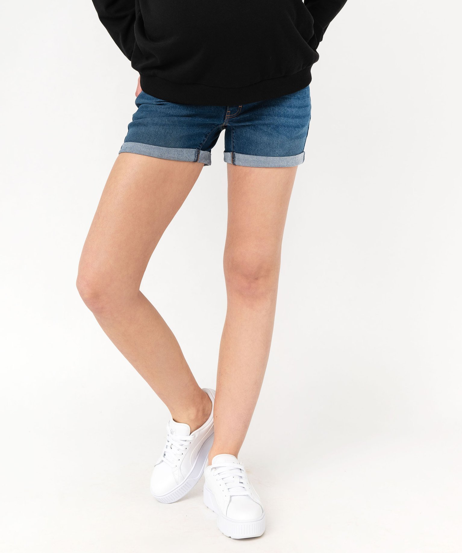 Gemo vetements short en jean de grossesse a bandeau bas et revers bleu shorts femme GEMO