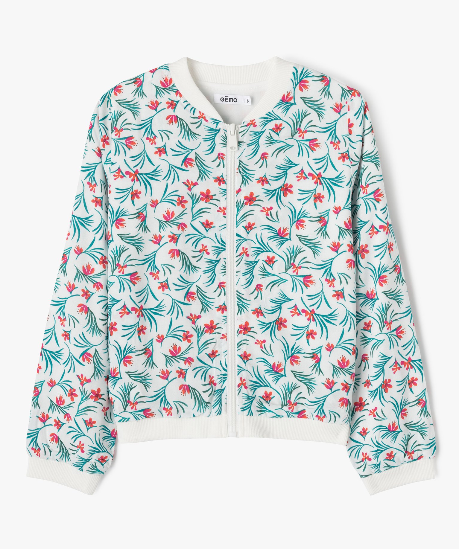 Gemo vetements veste zippee en viscose a motifs fleuris fille blanc blousons et vestes fille GEMO