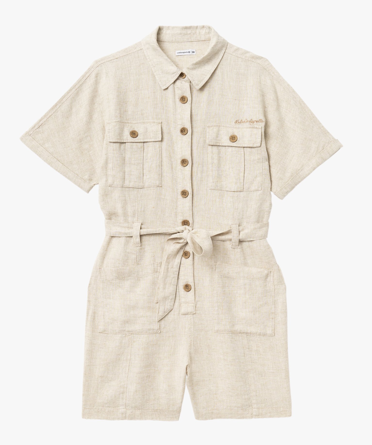 Gemo vetements combishort en lin look saharienne femme lulucastagnette beige combishorts femme GEMO